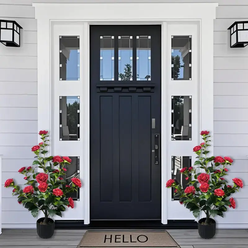 2 Pcs 3-foot Camellia Tree with Decorative Pebbles, Flower Pot, 24 Realistic Flowers, 188 Leaves for Indoor, outdoor courtyard Home Decor