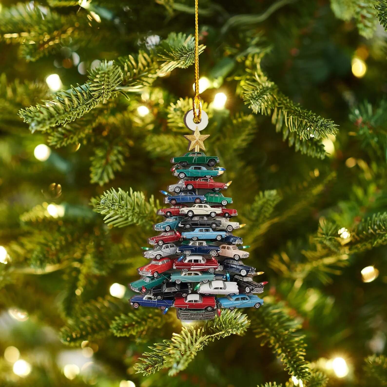 Stacked Classic Car Christmas Tree Ornament
