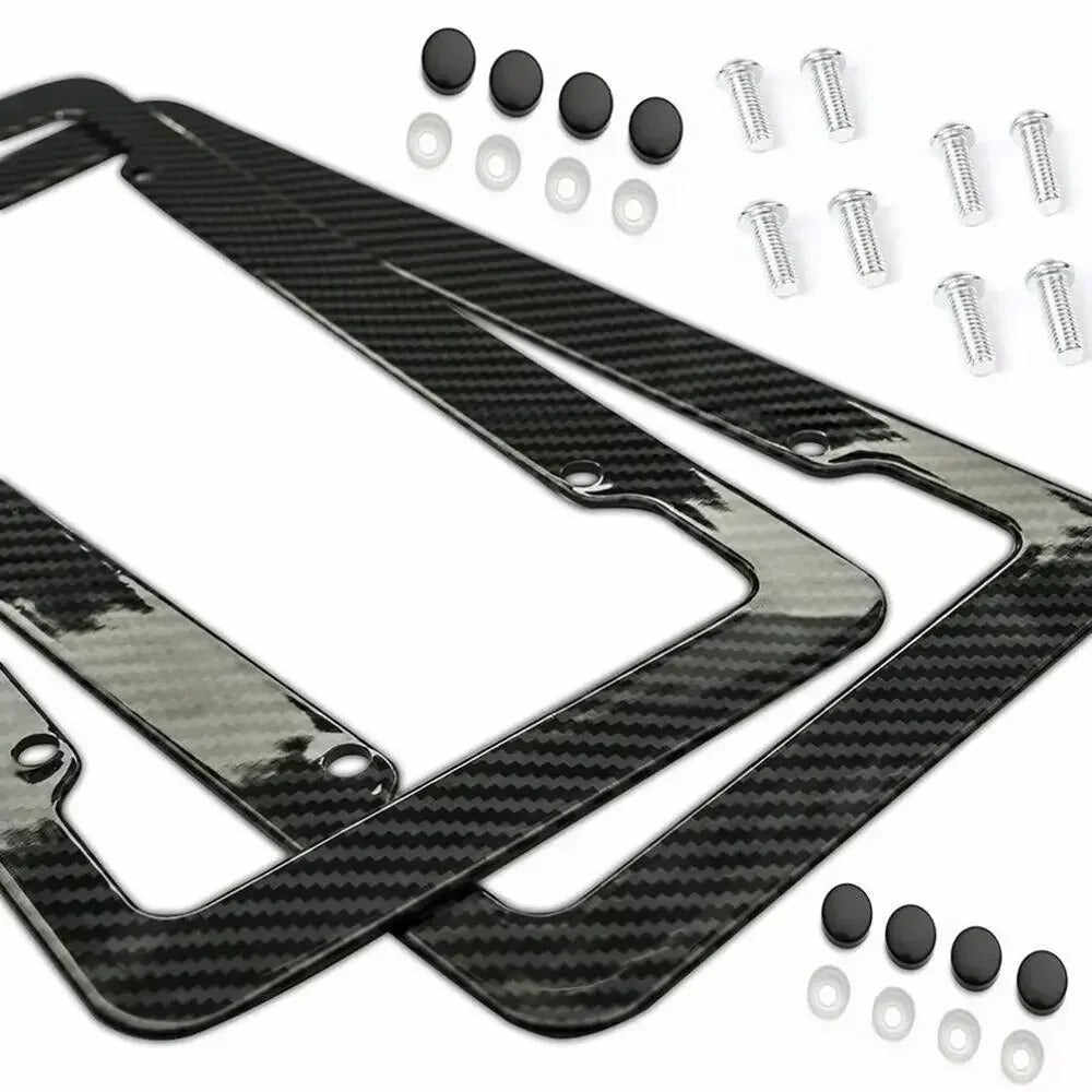 Carbon Fiber License Plate Frame + 4 Valve Stem Caps