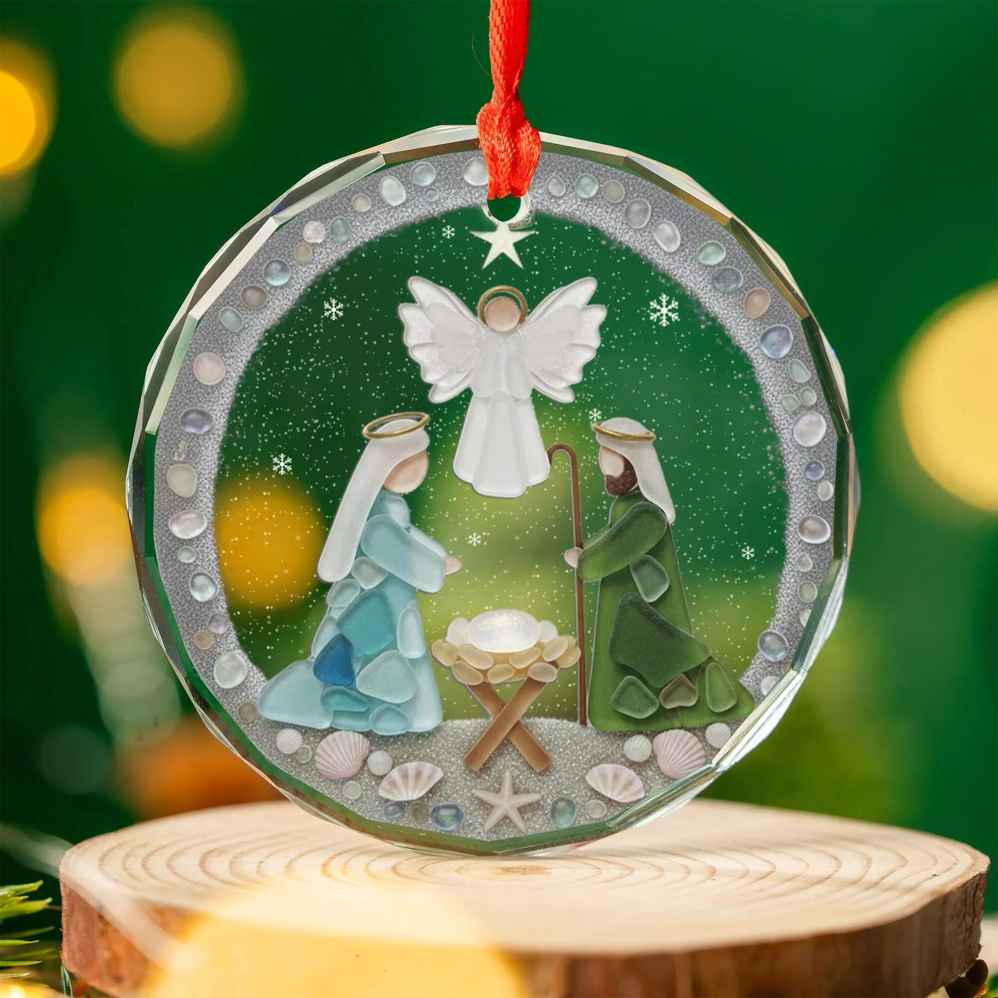 Nativity Christmas Seaglass Ornament
