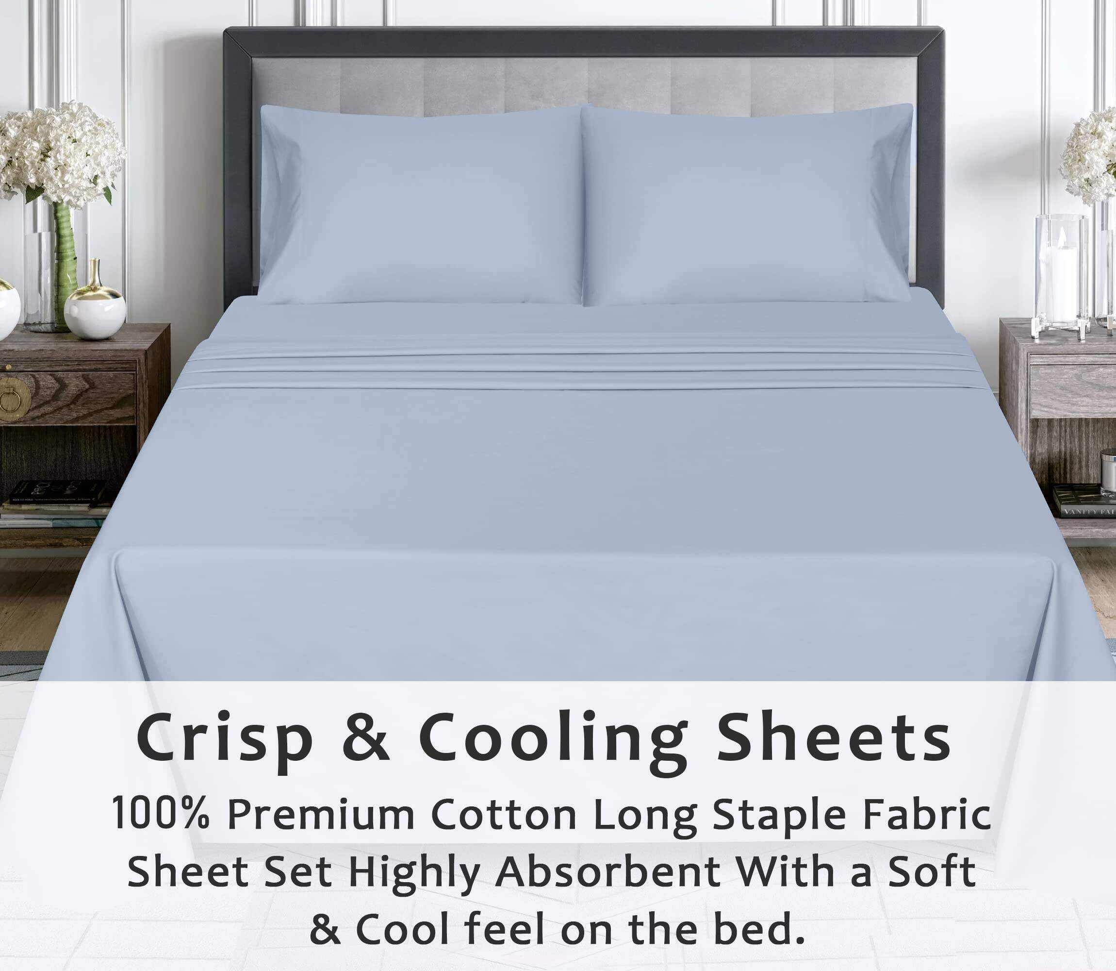 Pastel Blue100% Cotton Sheets - Soft & Breathable Sheet Set - 4 Pieces