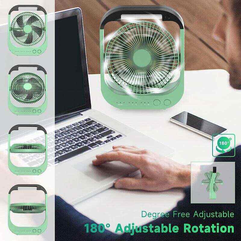 1pc USB Desk Fan, 10000mAh Rechargeable Battery Operated Fan, 4 Speeds Table Fan, 180°Rotation, LED Light, Timer, Portable Fan For Camping,Traveling