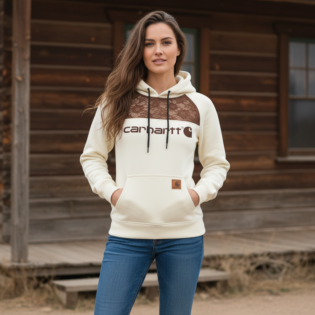 Women's Vintage Beige Patchwork Brown Lace Hoodie