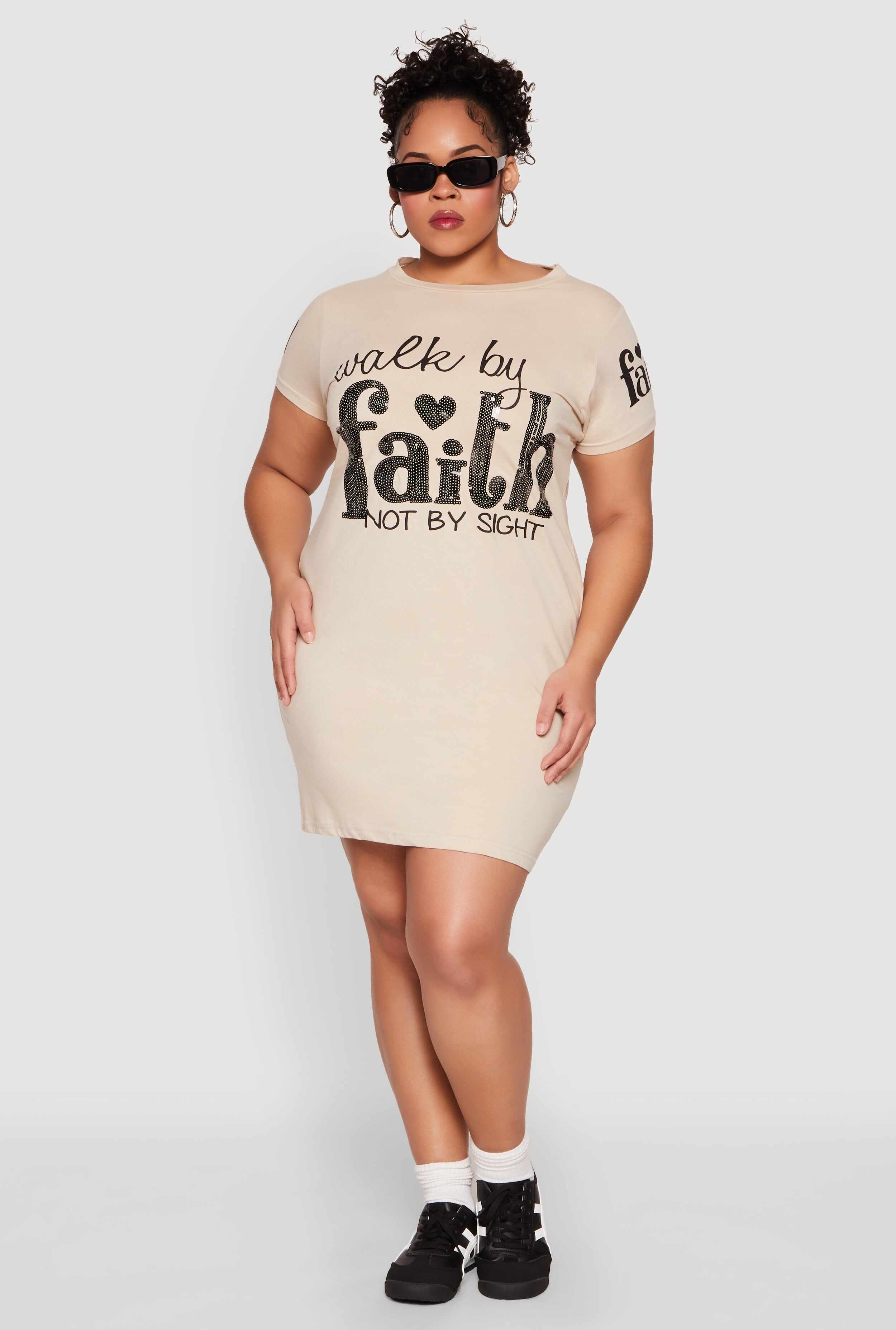 Plus Size Sequin Walk By Faith Graphic Dress