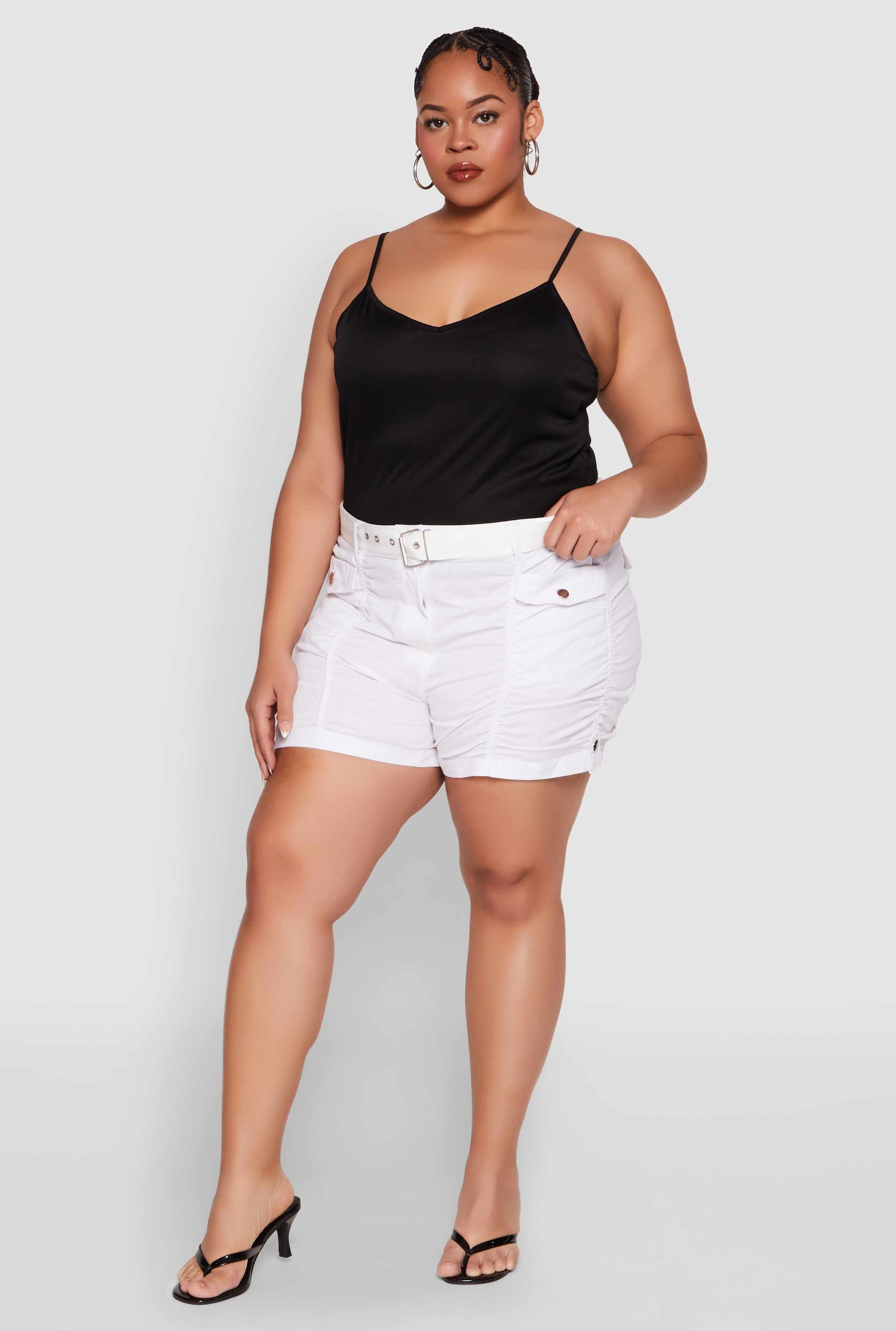 Plus Size Ruched Belted Shorts
