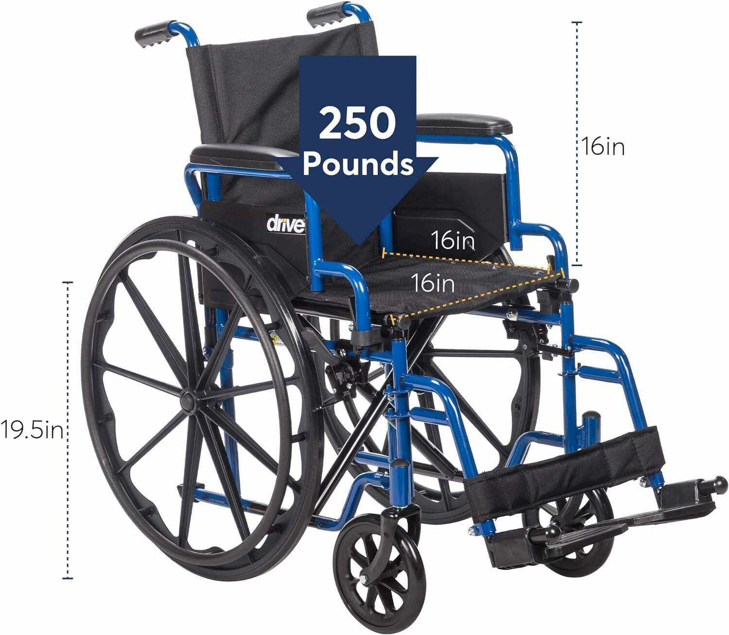 Drive Medical BLS18FBD-ELR Blue Streak Lightweight Wheelchair with Swing-Away Elevating Leg Rests and Flip-Back Arms