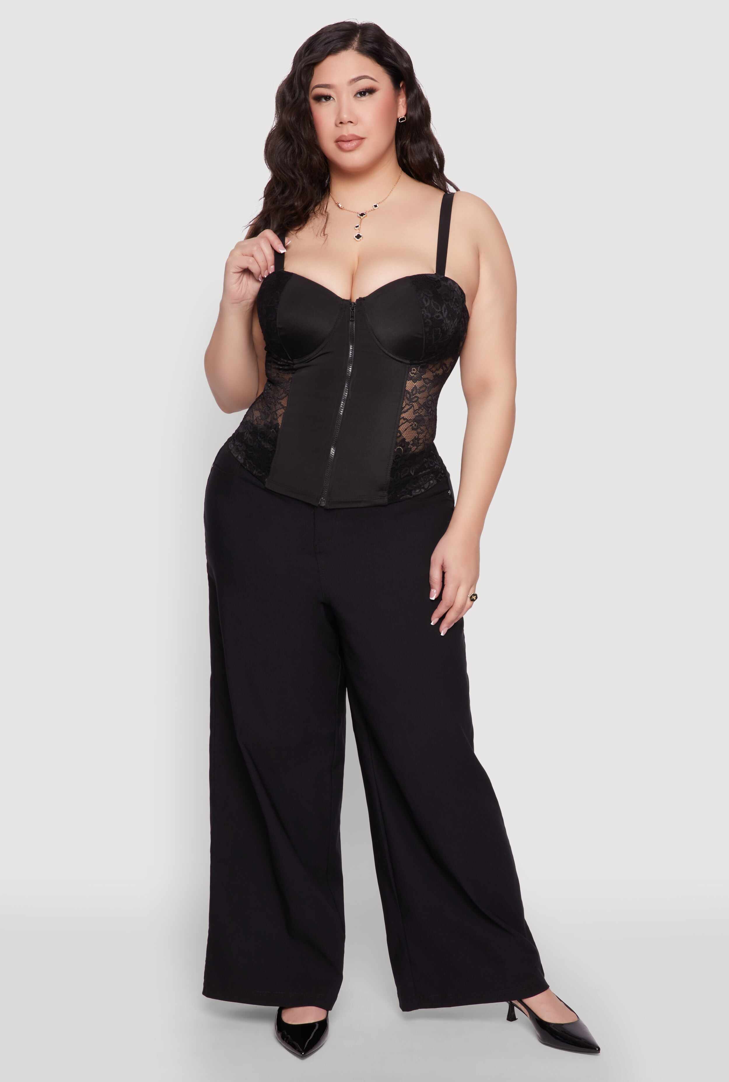 Plus Size Zip Up Lace Bustier Top