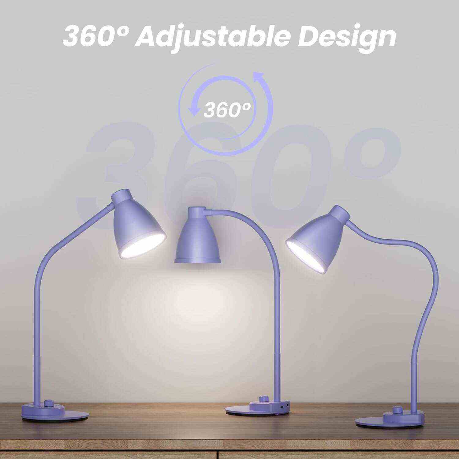 BOHON LED Desk Lamp with USB Charging Port 3 Color Modes Dimmable Reading Light Intelligent Induction Auto Dimming Task Lamp Flexible Gooseneck Table Lamp for Bedside Office, AC Adapter Include