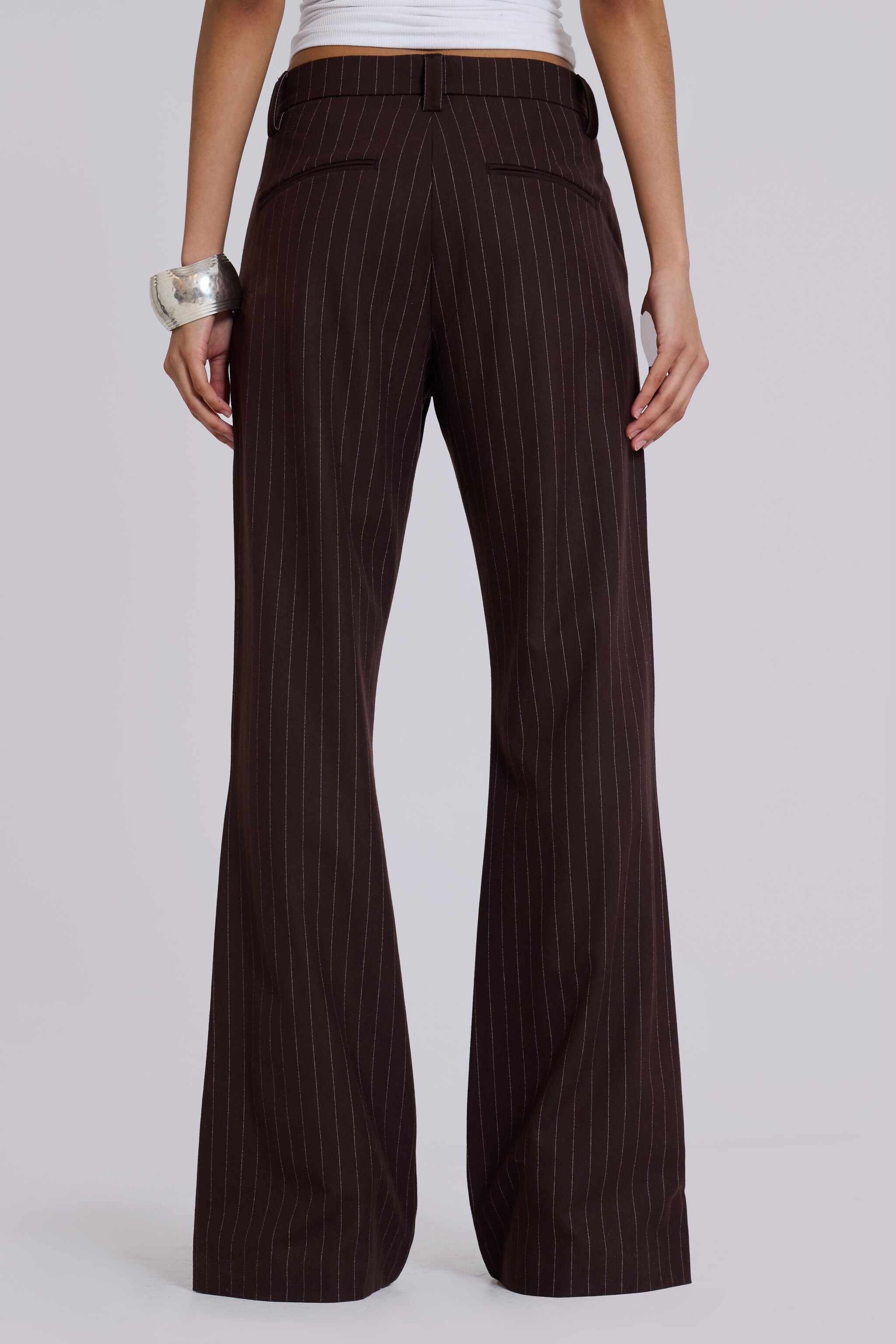 Brown Pinstripe Stacked Bootcut Suit Pants