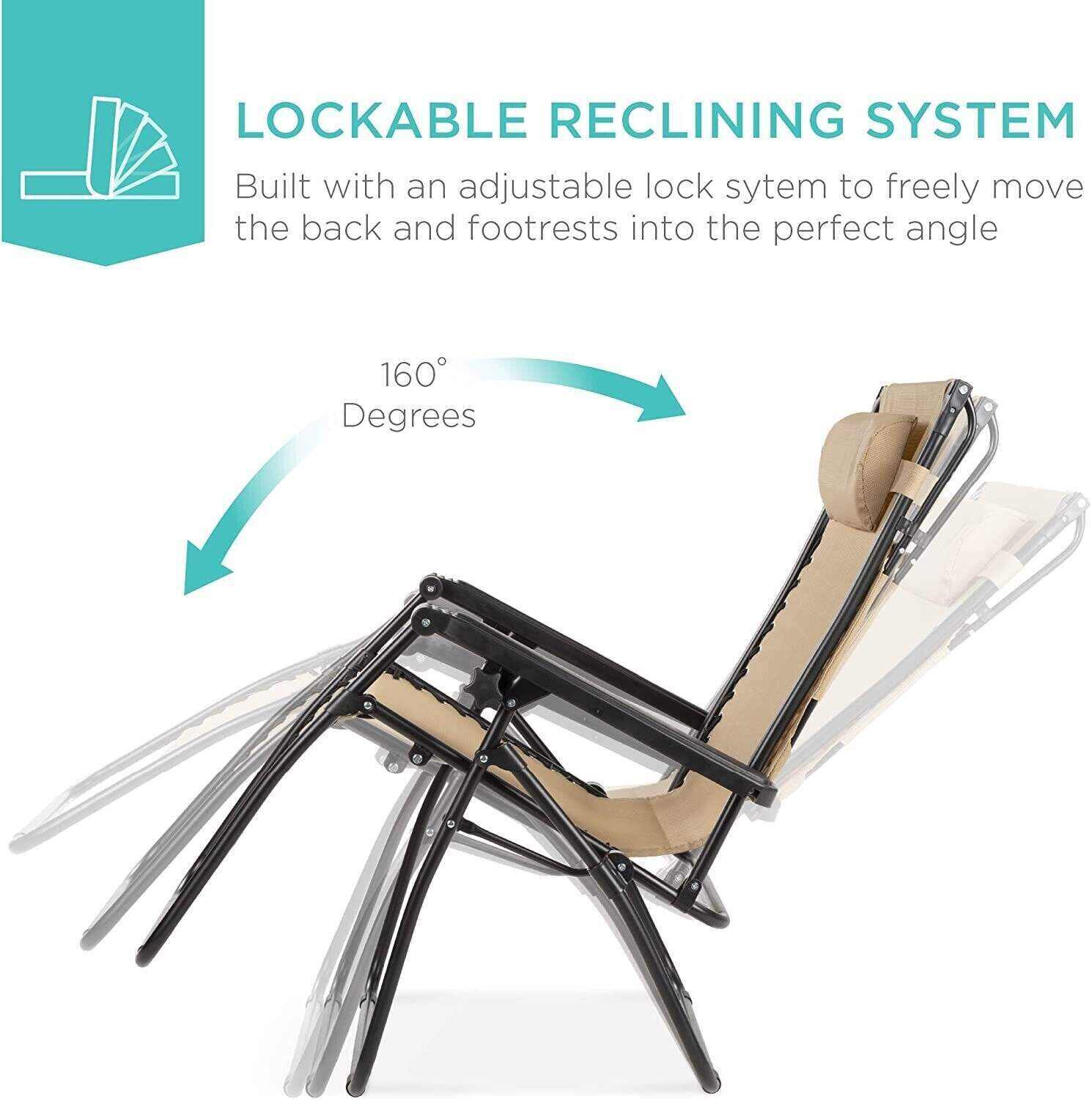 Folding Zero Gravity Recliner Patio Lounge Chair w/Adjustable Canopy Shade, Headrest, Side Accessory Tray, Textilene Mesh - Beige