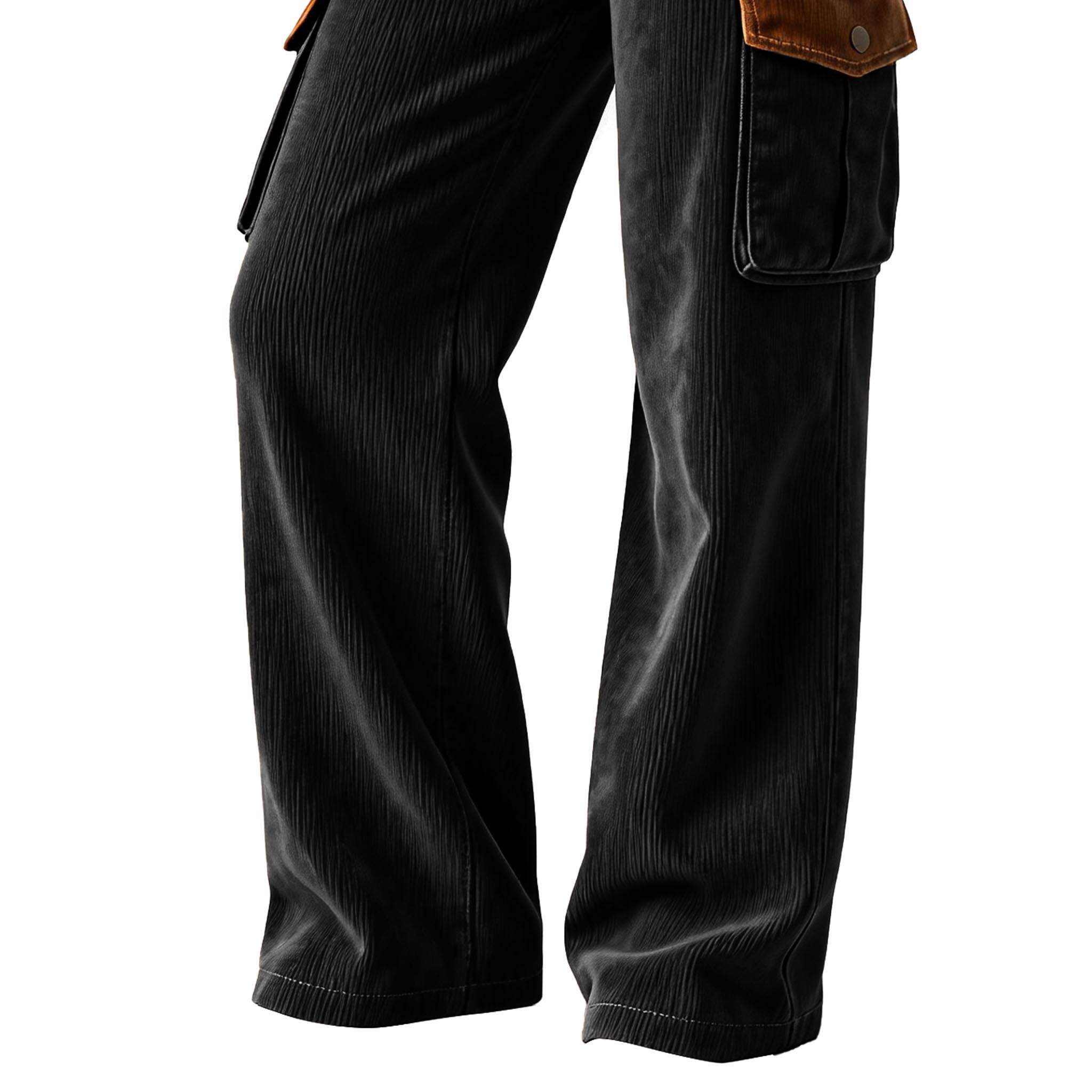 Women's Vintage Corduroy Contrast Multi-Pocket Cargo Pants Trousers