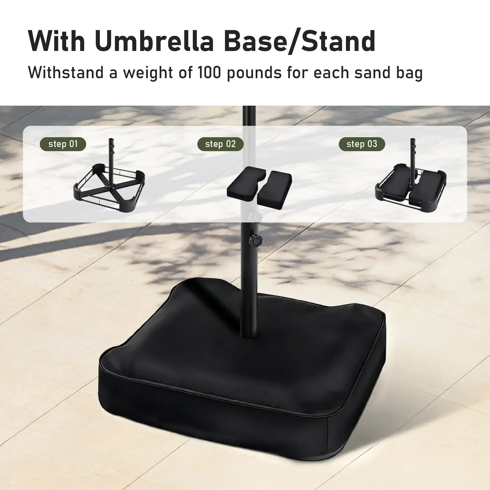 15ft Large Outdoor Patio Umbrella with Base – LED Light Option, Double-Sided, Crank Handle, Waterproof，Comes with Weighted Base and Sandbag, Accommodates 10 People, Great for Poolside, Garden, Lawn, Backyard, Deck and Beach