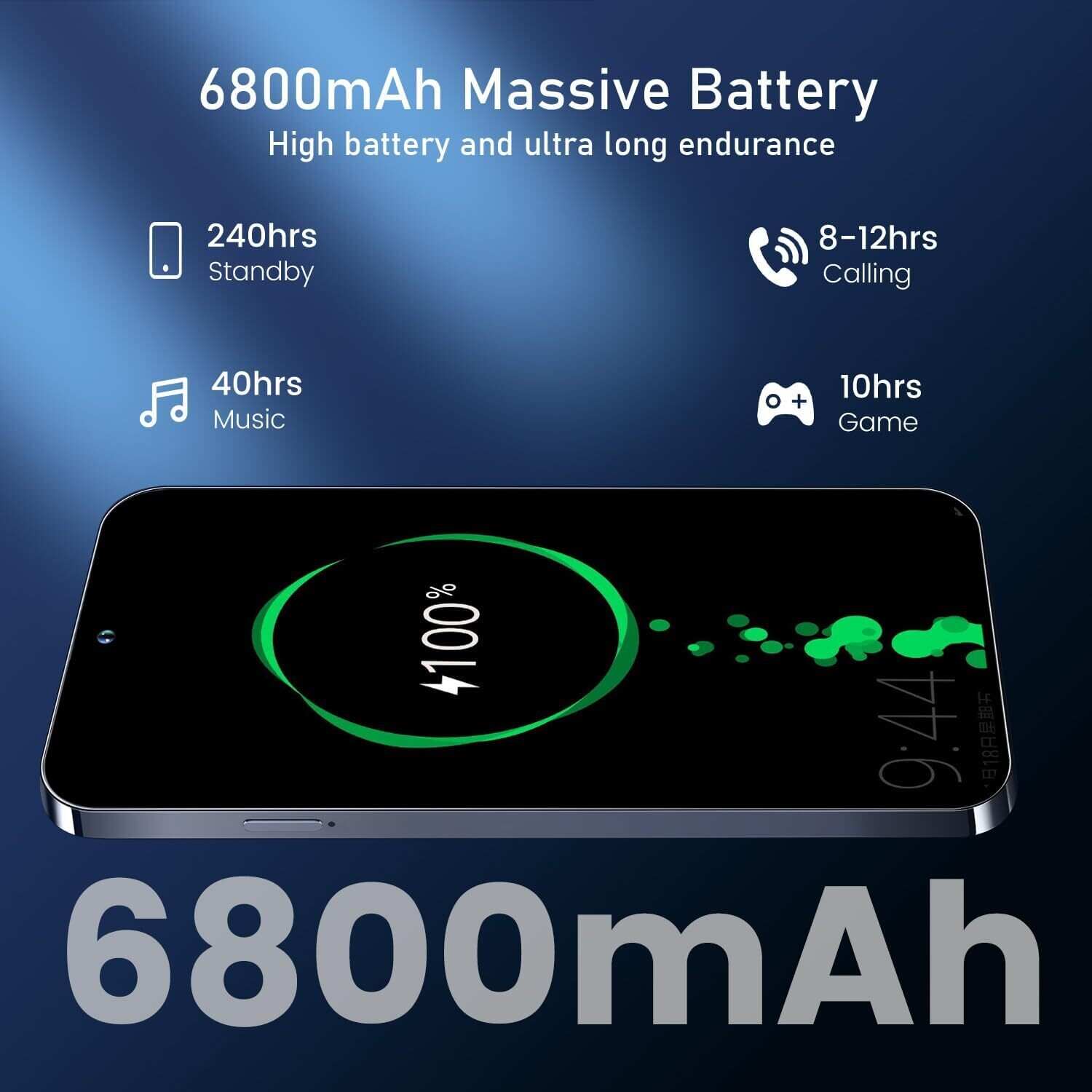 A15 Pro Max Smartphone, 6+256GB Unlocked Phone, Android 13.0, 48+108MP Zoom Camera, Long Battery Life 6800mAh, Dual SIM, 6.7“ HD Screen,5G Phone