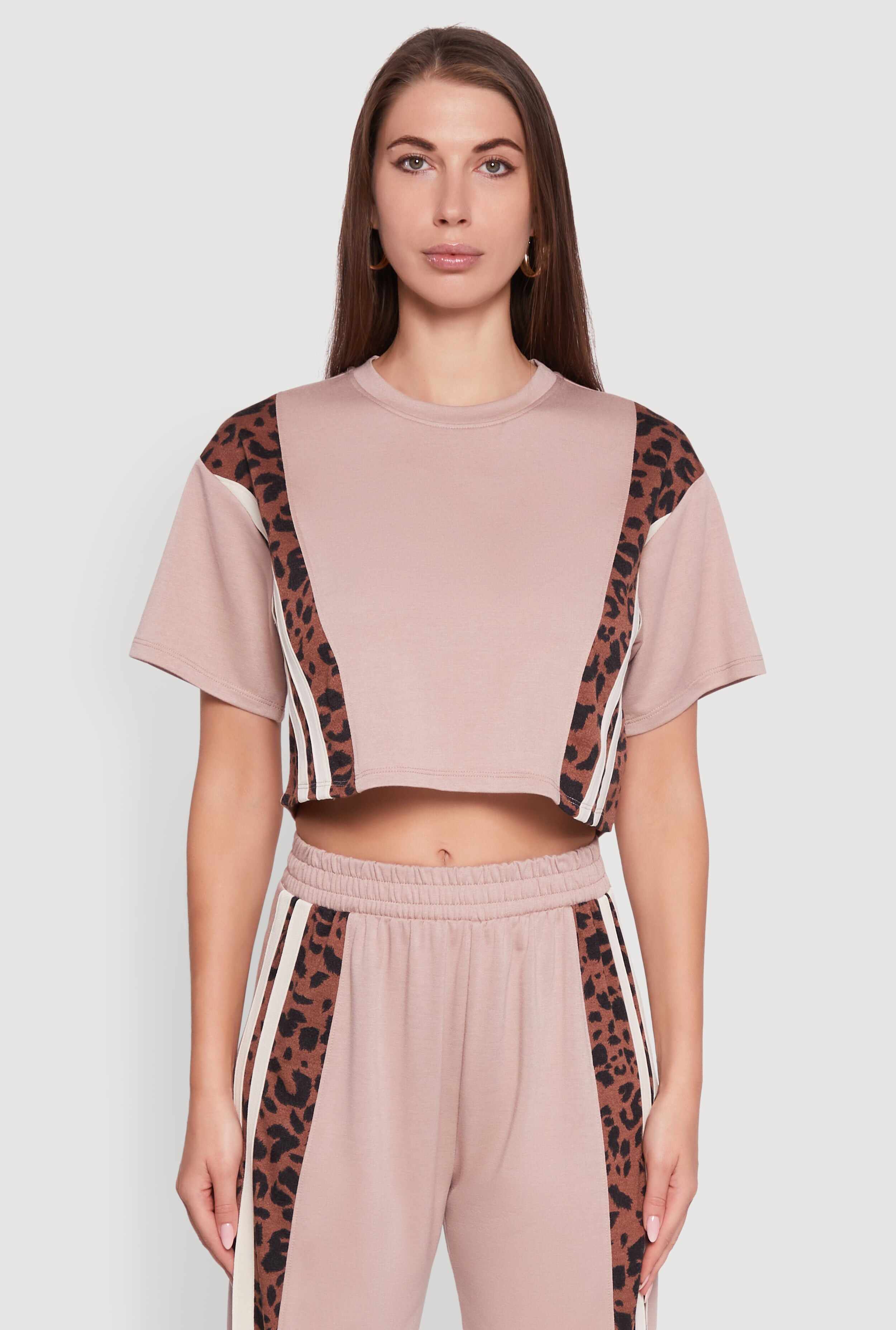Animal Print Varsity Stripe Side Crop Top