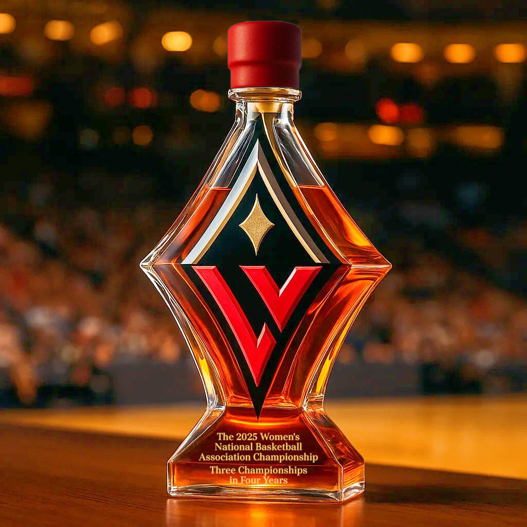Whiskey bottle commemorating the Las Vegas Aces winning the 2025 WNBA championship