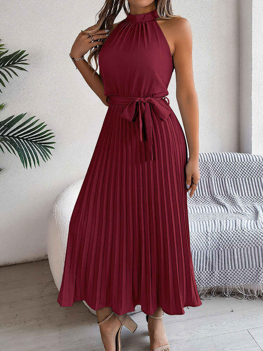 🔥Summer Arrivals🌟Women's Casual Stand-up Collar Sleeveless Pleated Dress