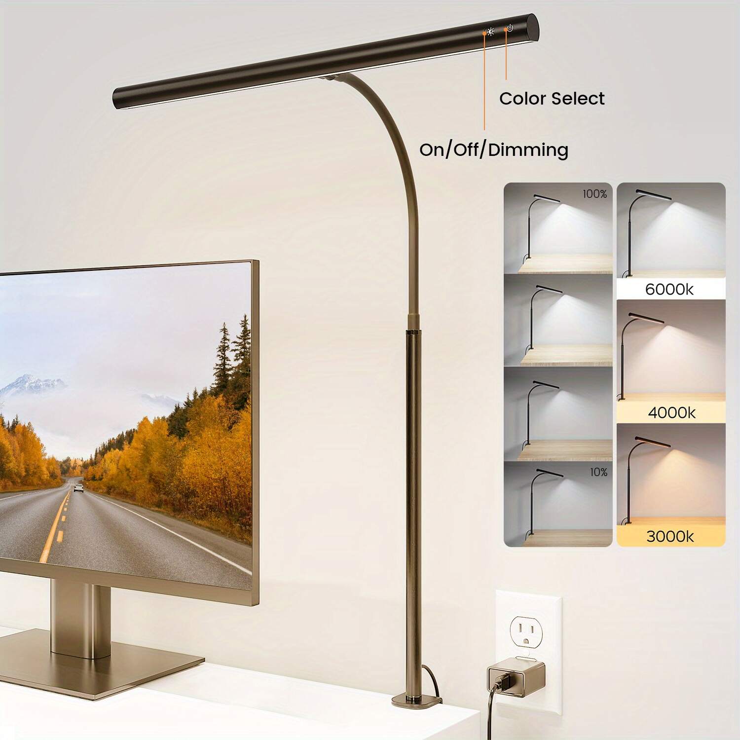 Desk Lamp for Home Office, Eye-Caring Desk Light with Adjustable Gooseneck, 12W Touch Control Dimmable Brightness, Architect Clamp Lamp for Computer Monitor