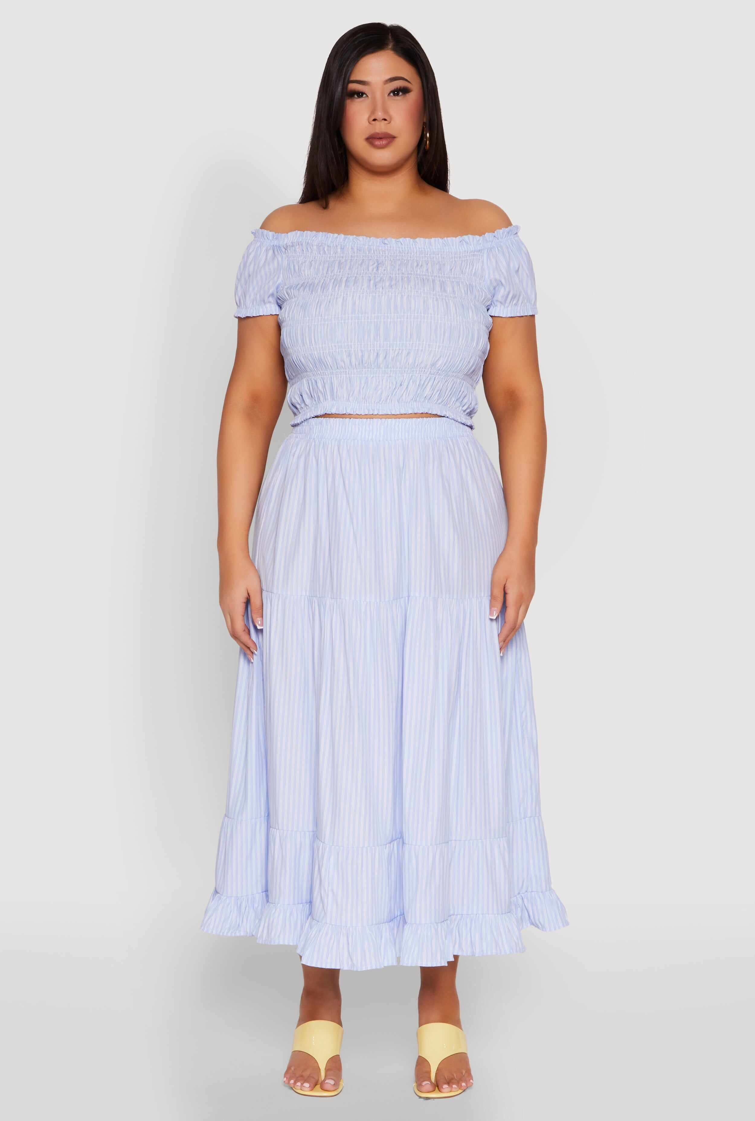 Plus Size Almost Famous Striped Tiered Maxi Skirt