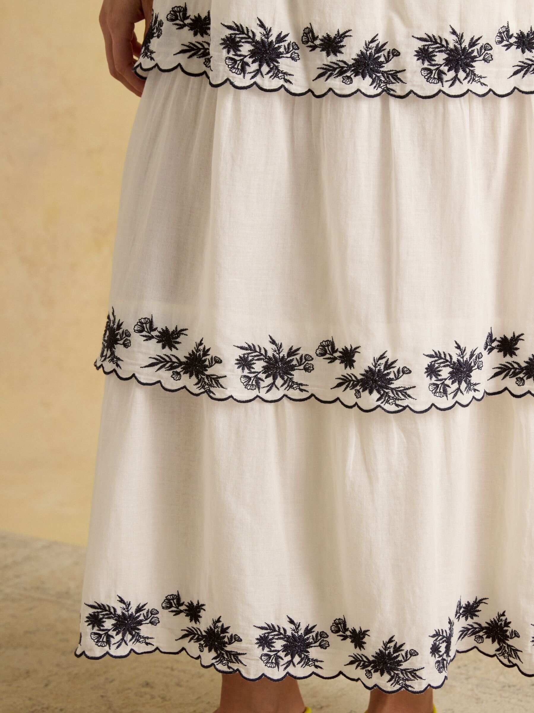 Tiered Cream Midi Skirt