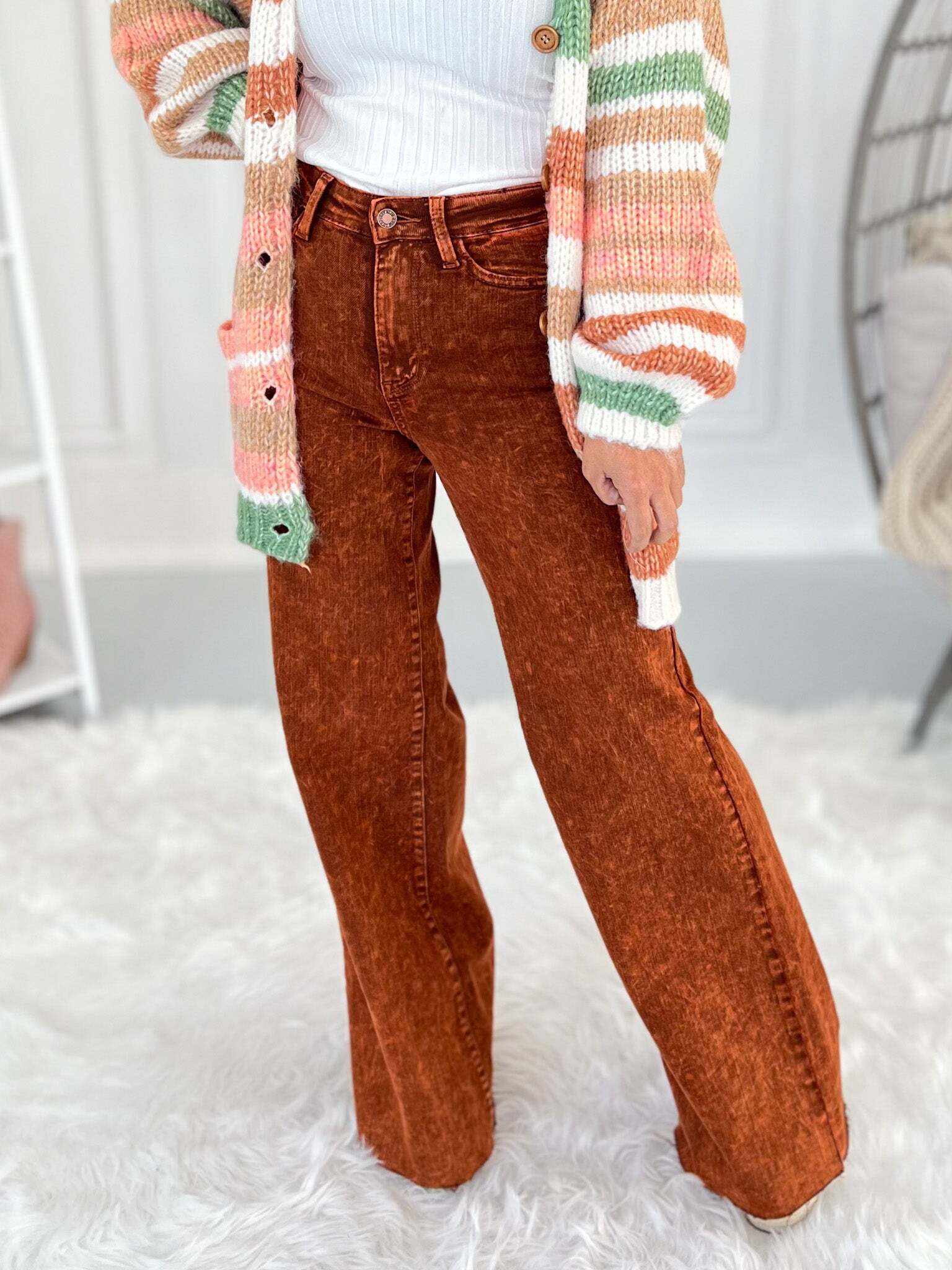 Christmas - Pumpkin Spice Dyed Retro Wide Leg Jeans- Final Sale