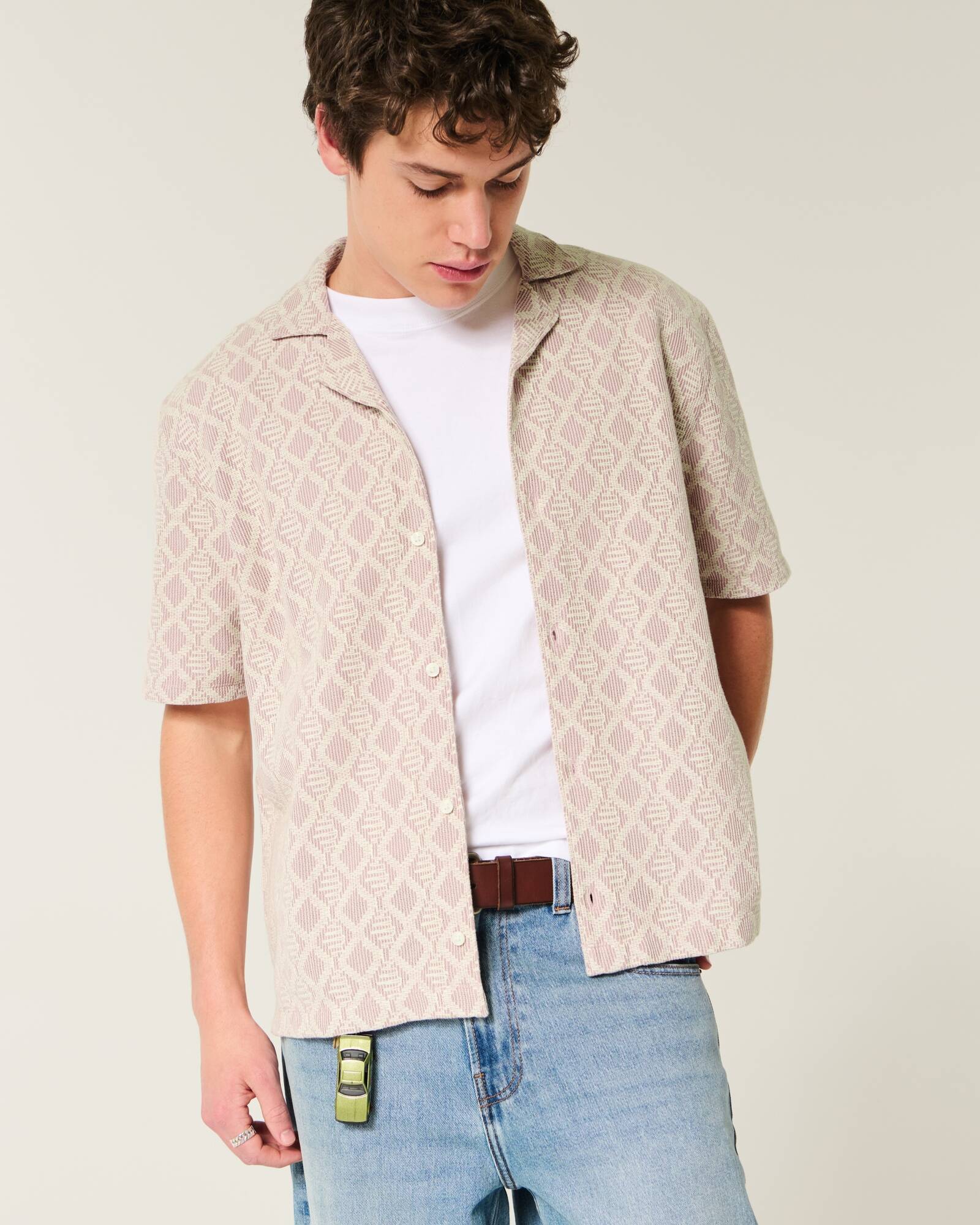 Boxy Short-Sleeve Crochet-Style Shirt