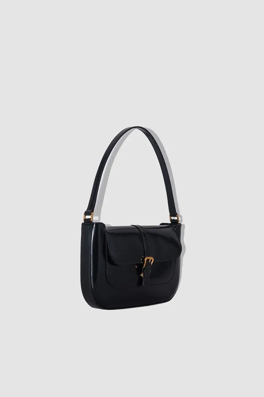 Black Semi Patent Leather Shoulder Bag