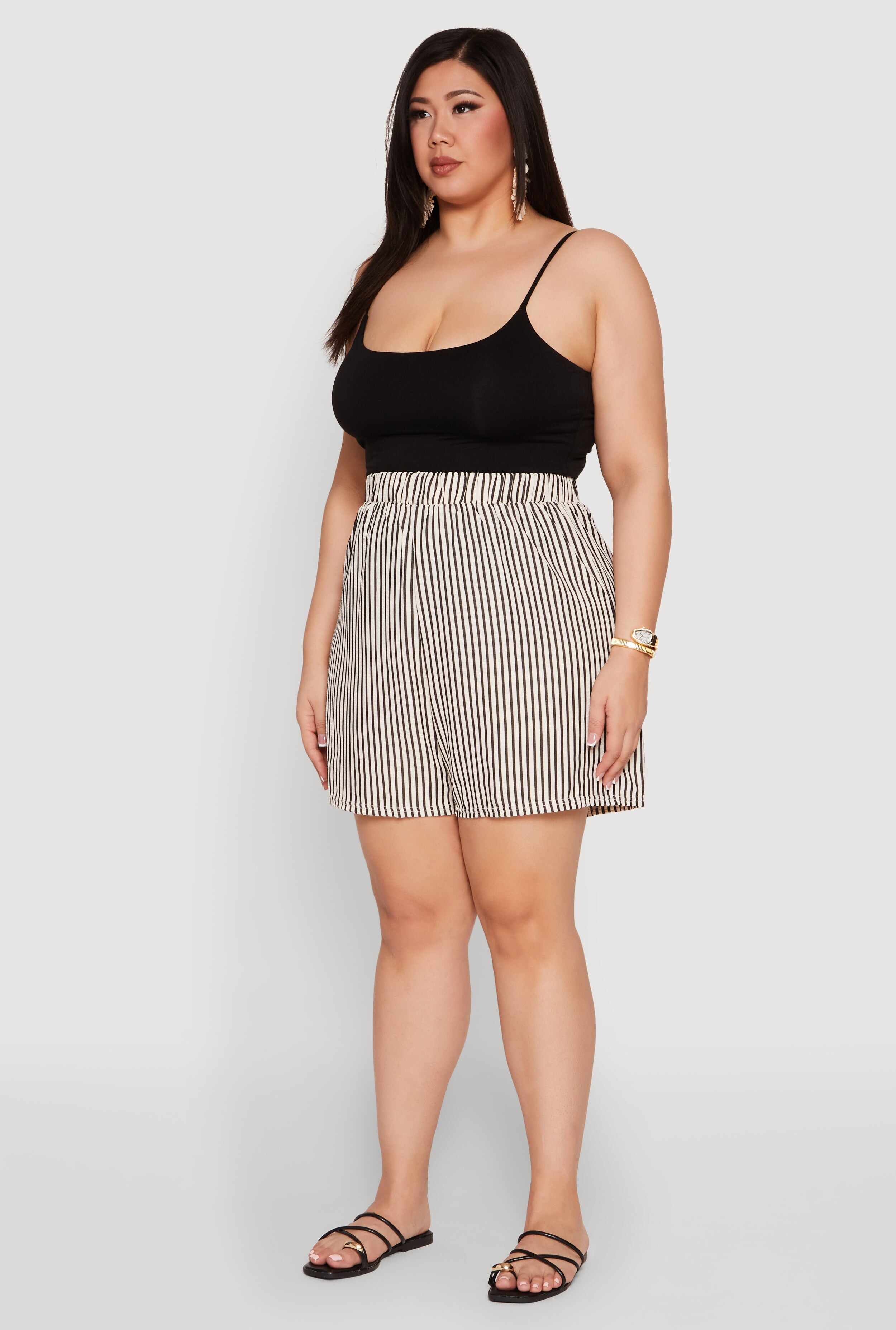 Plus Size High Waisted Striped Shorts