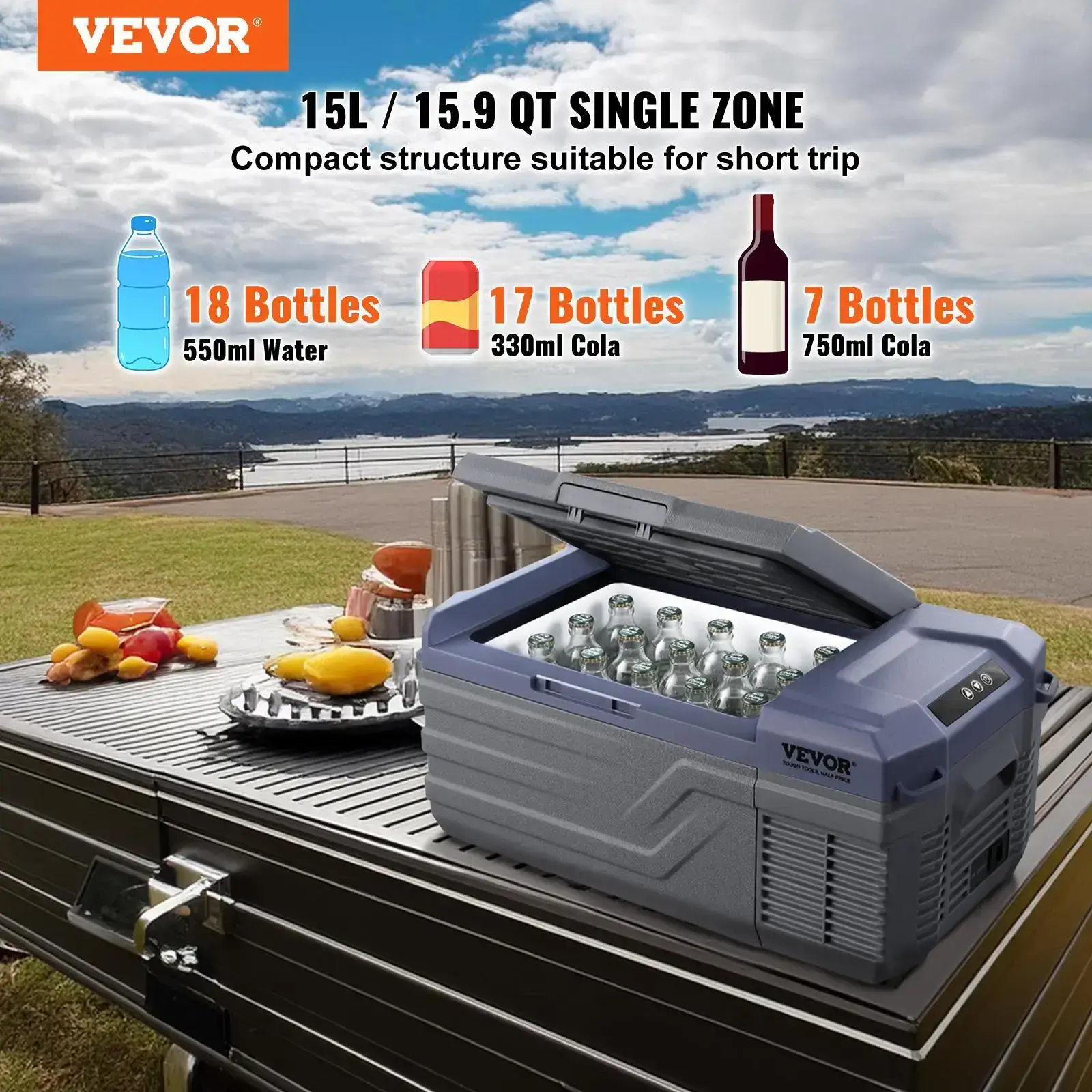 Car Refrigerator, 12 Volt Car Refrigerator Fridge, 15 L Single Zone Portable Freezer, -4℉-68℉ Adjustable Range, 12/24V DC and 100-240V AC Compressor Cooler for Outdoor, Camping, RV