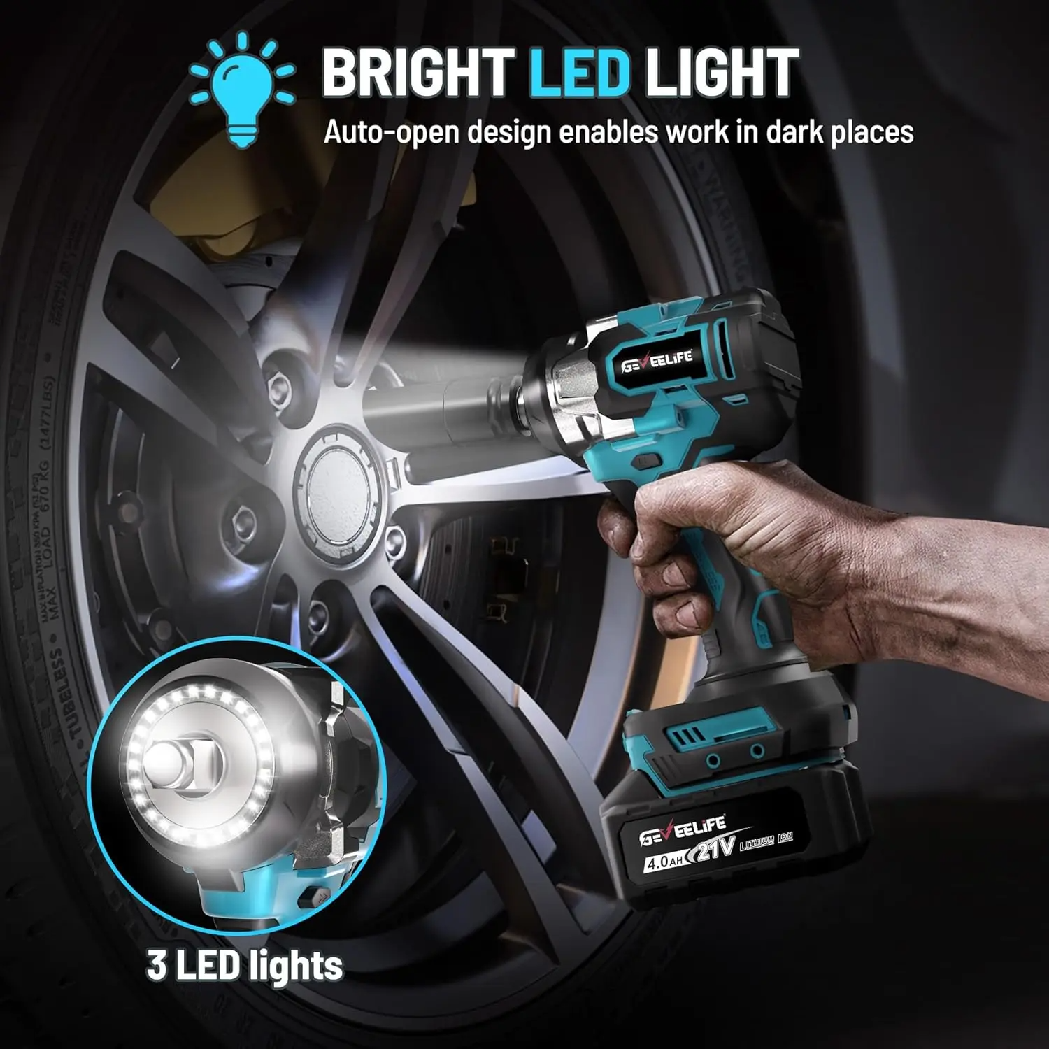 GEVEELIFE 750Nm 3 in 1 Brushless Impact Wrench 1/2