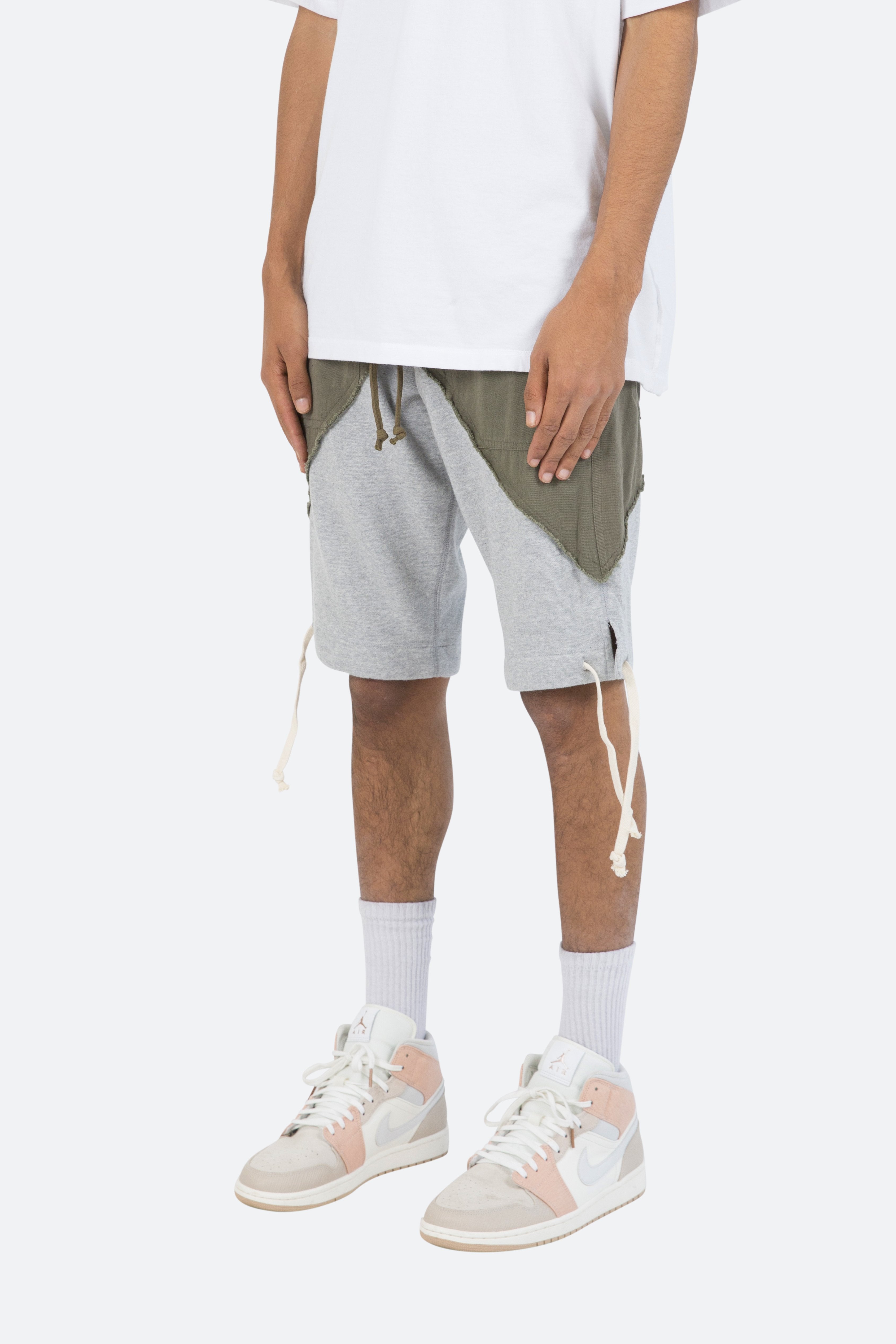 Paneled Sweatshorts - Olive/Grey