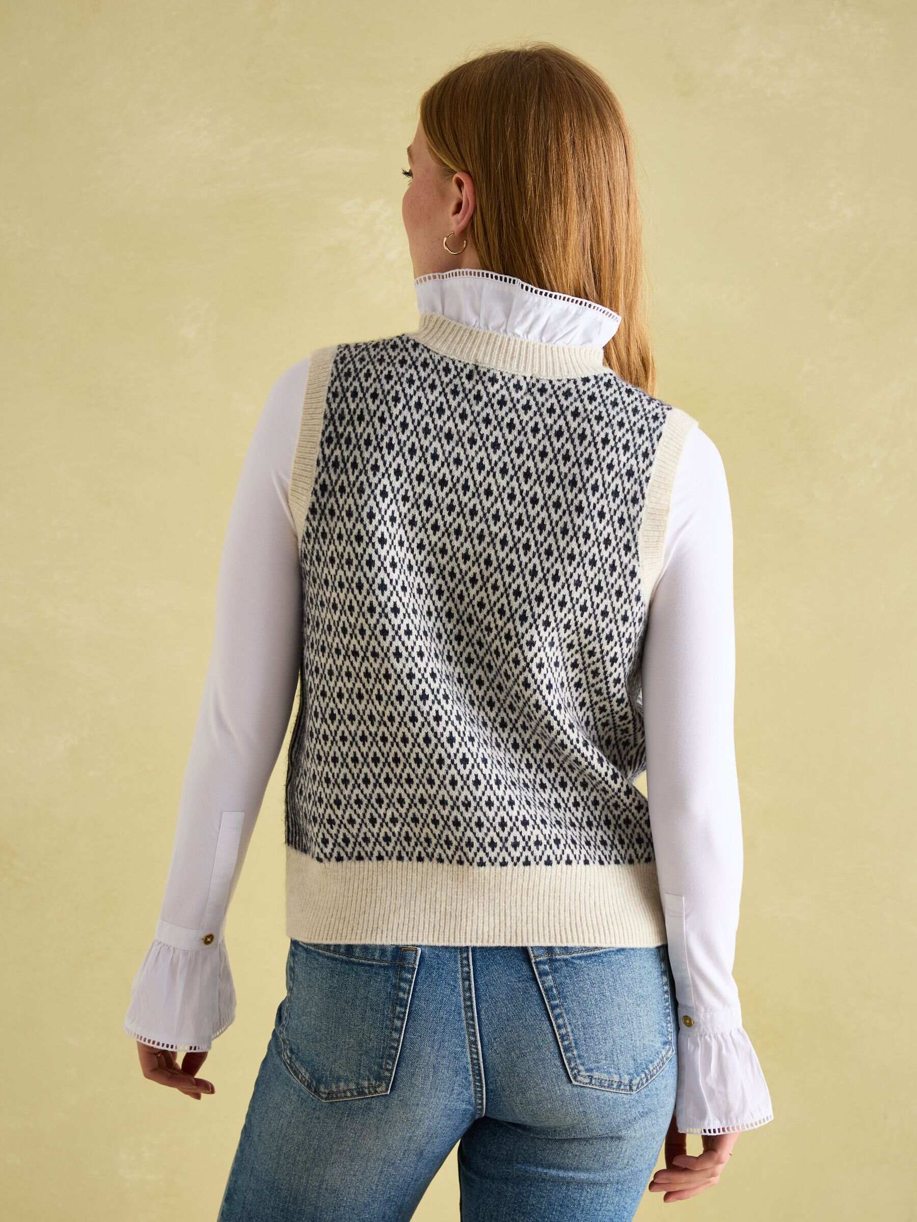Ingrid Cream/Navy Patterned Knitted Vest