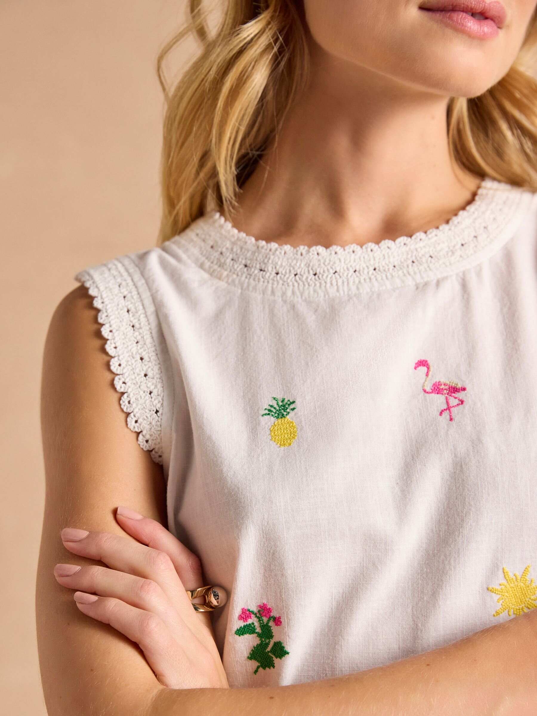 Cream Aileen 100% Cotton Sleeveless Shift Dress