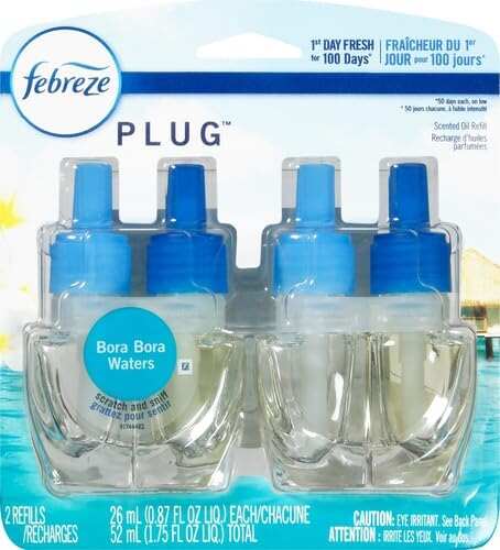 Febreze Odor-Fighting Fade Defy PLUG Air Freshener, Mountain, Ocean, Amber, (3) .87 fl. oz. Oil Refills