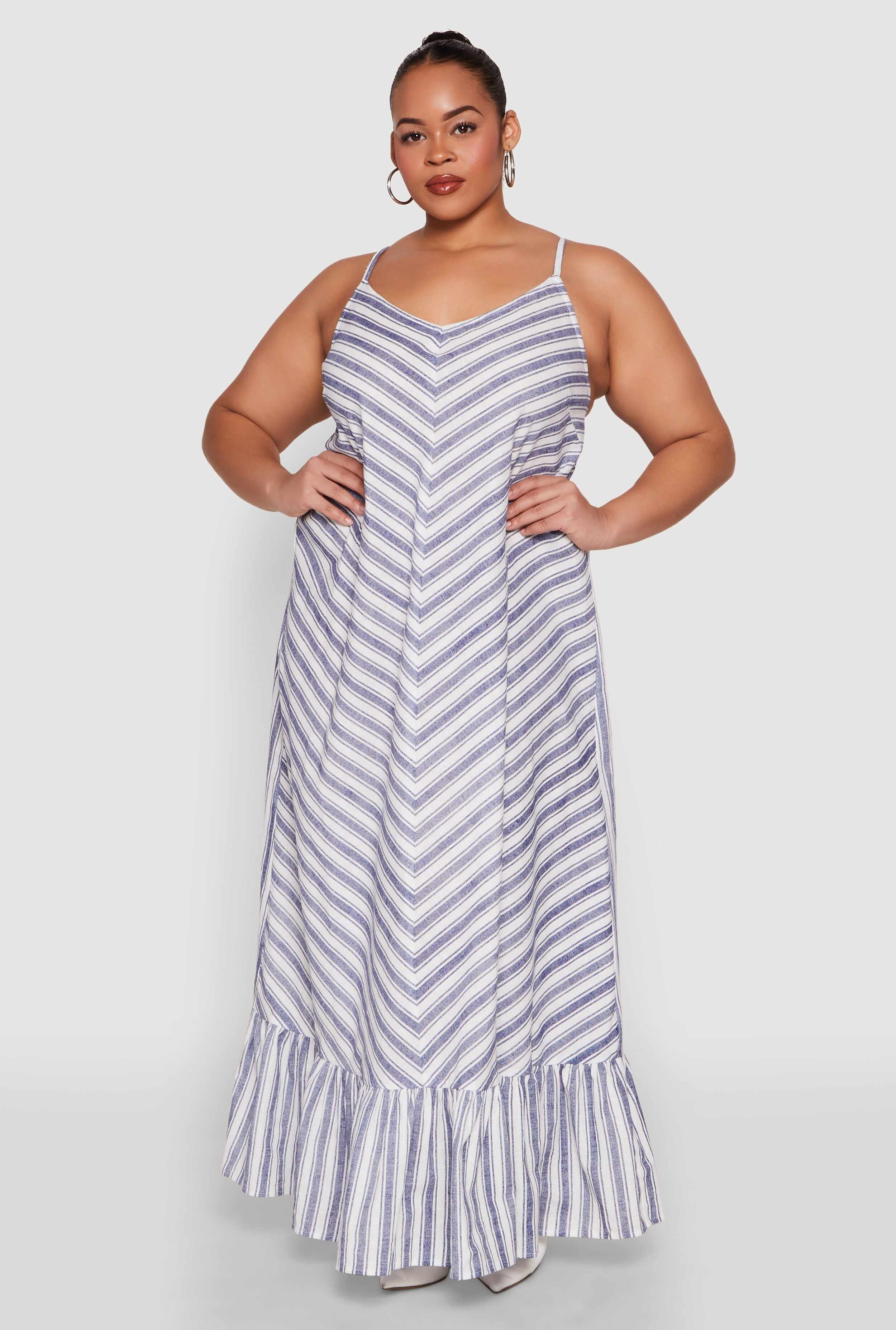 Plus Size Chevron Striped Maxi Dress