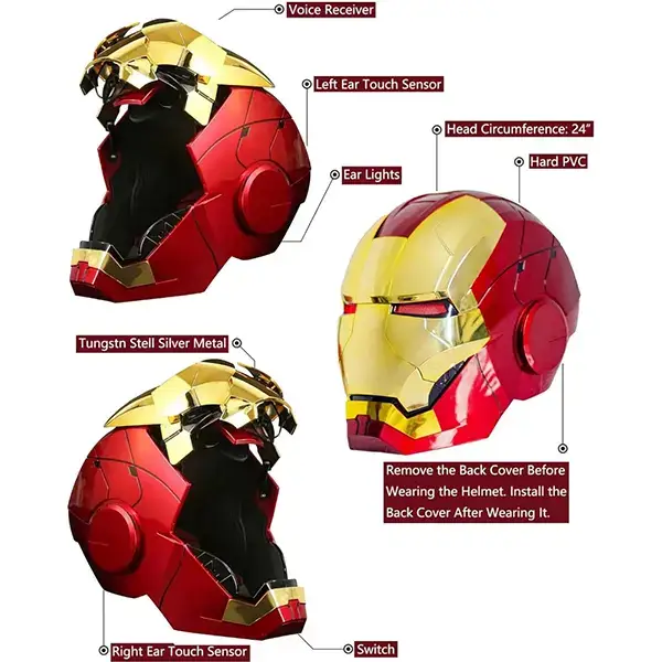 Iron Man MK5 Electric Helmet: 1:1 full-scale wearable, fully automatic voice-controlled opening and closing, high-grade electroplated metal finish, Jarvis AI interactive system, built-in LED glowing eyes, high-end collectible model