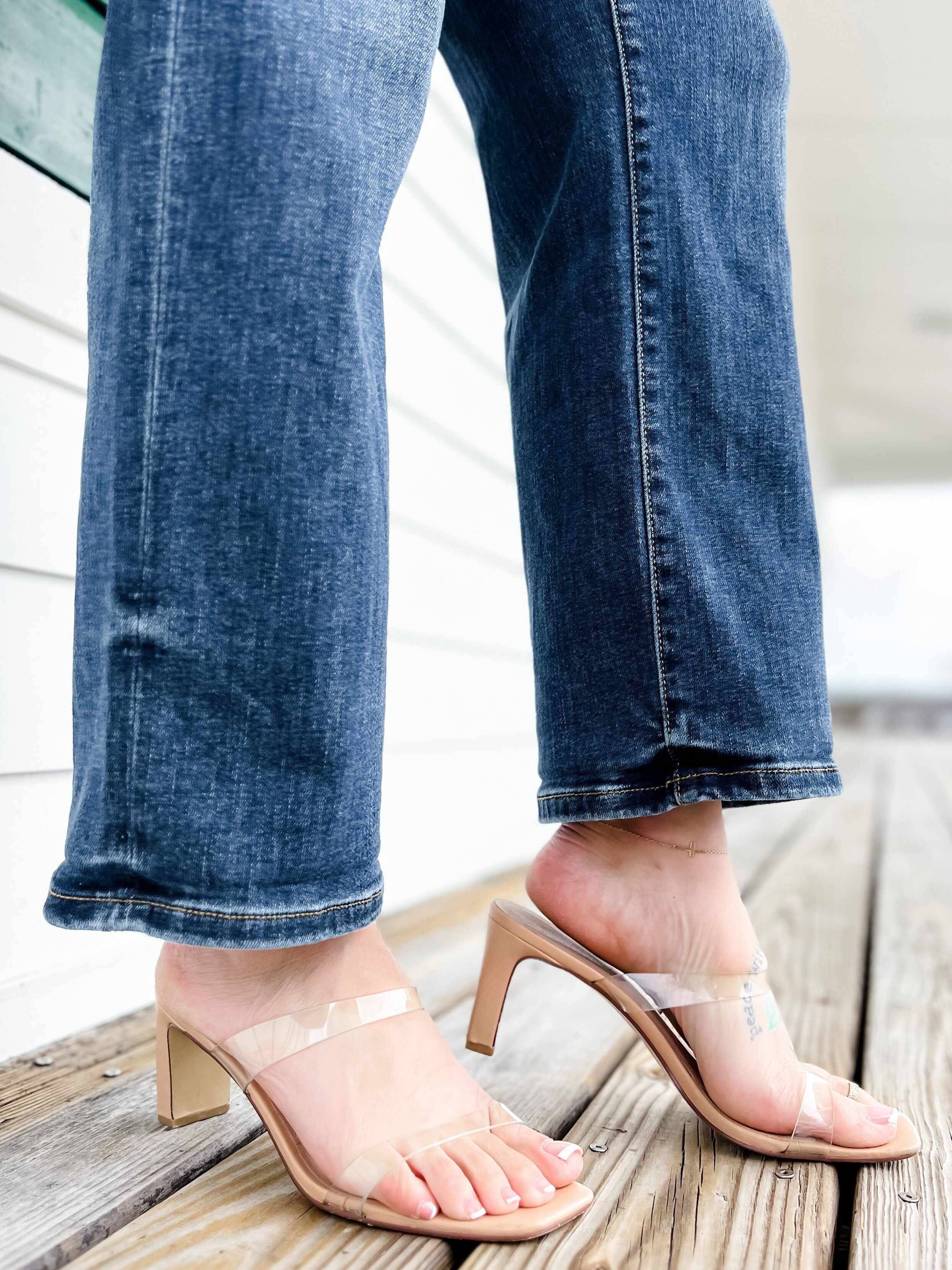 True Obsession Dark Wash Destroyed Pocket Wide Leg Jeans