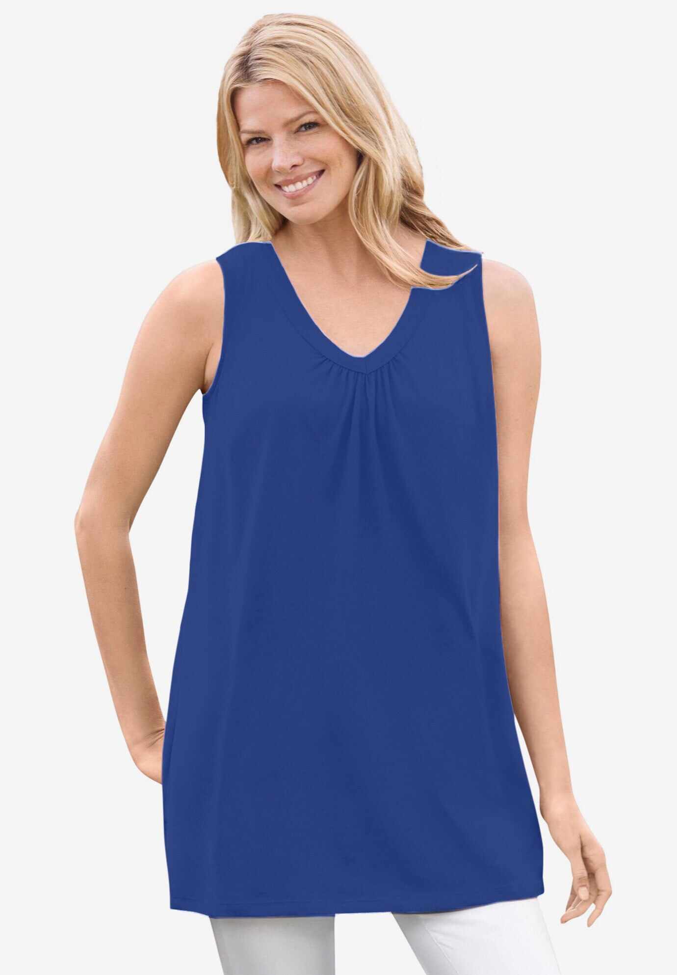 Perfect Sleeveless Shirred V-Neck Tunic
