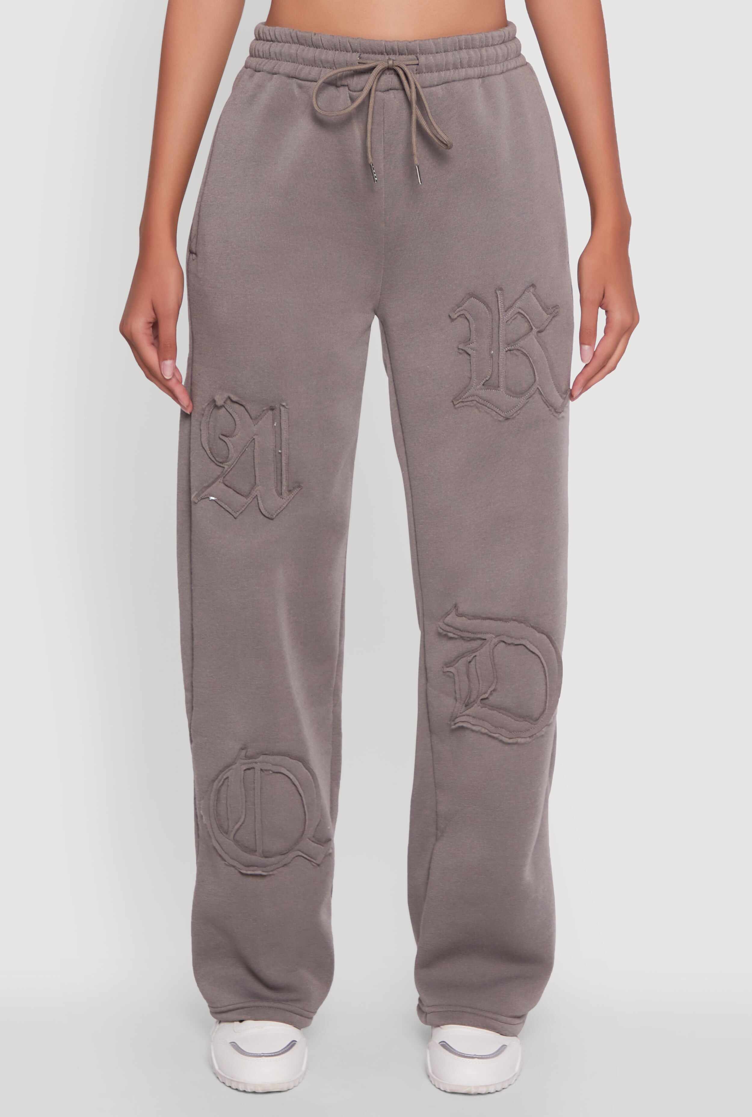 Letter Detail High Waisted Wide Leg Sweatpants