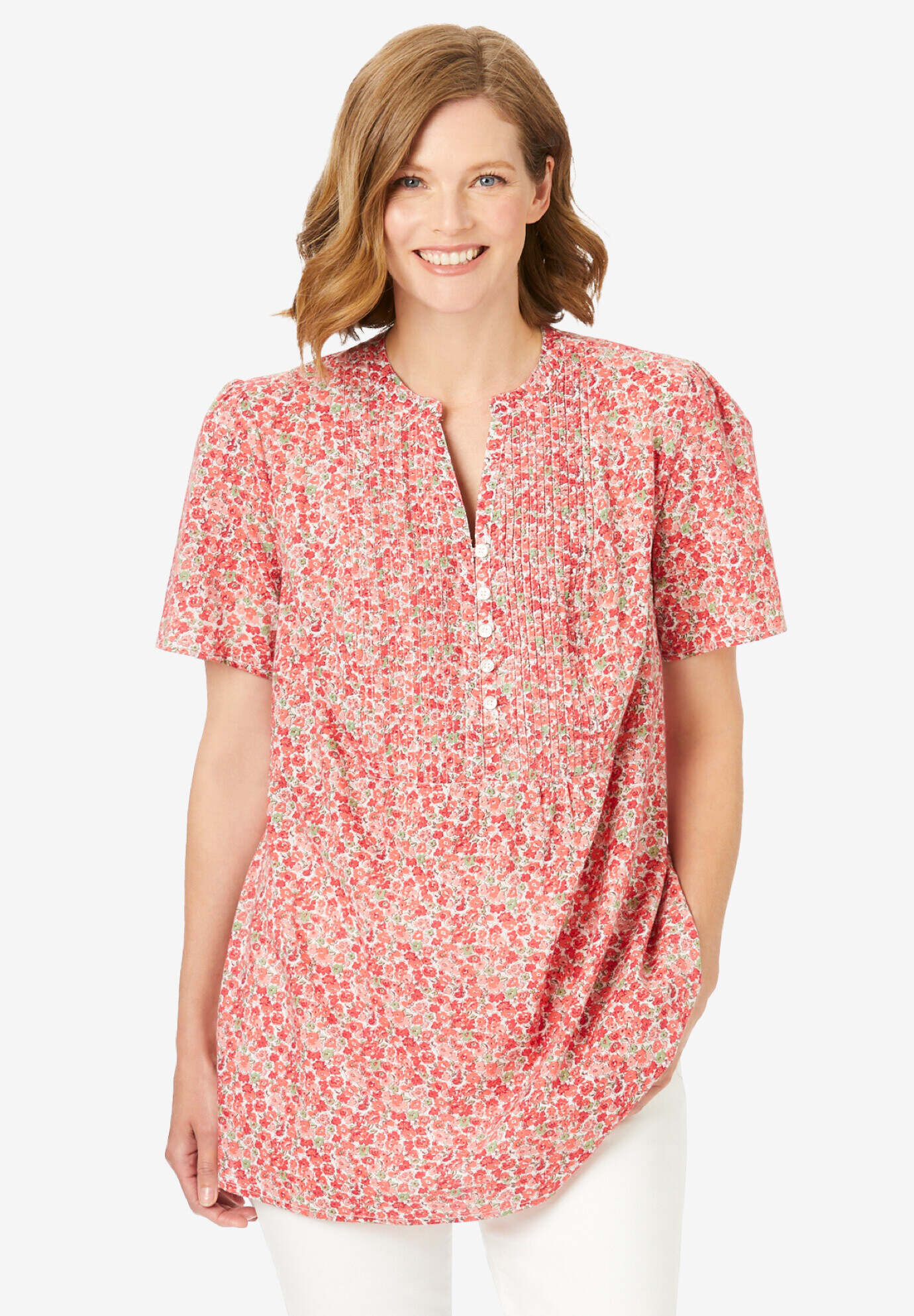 Pintucked Half-Button Tunic