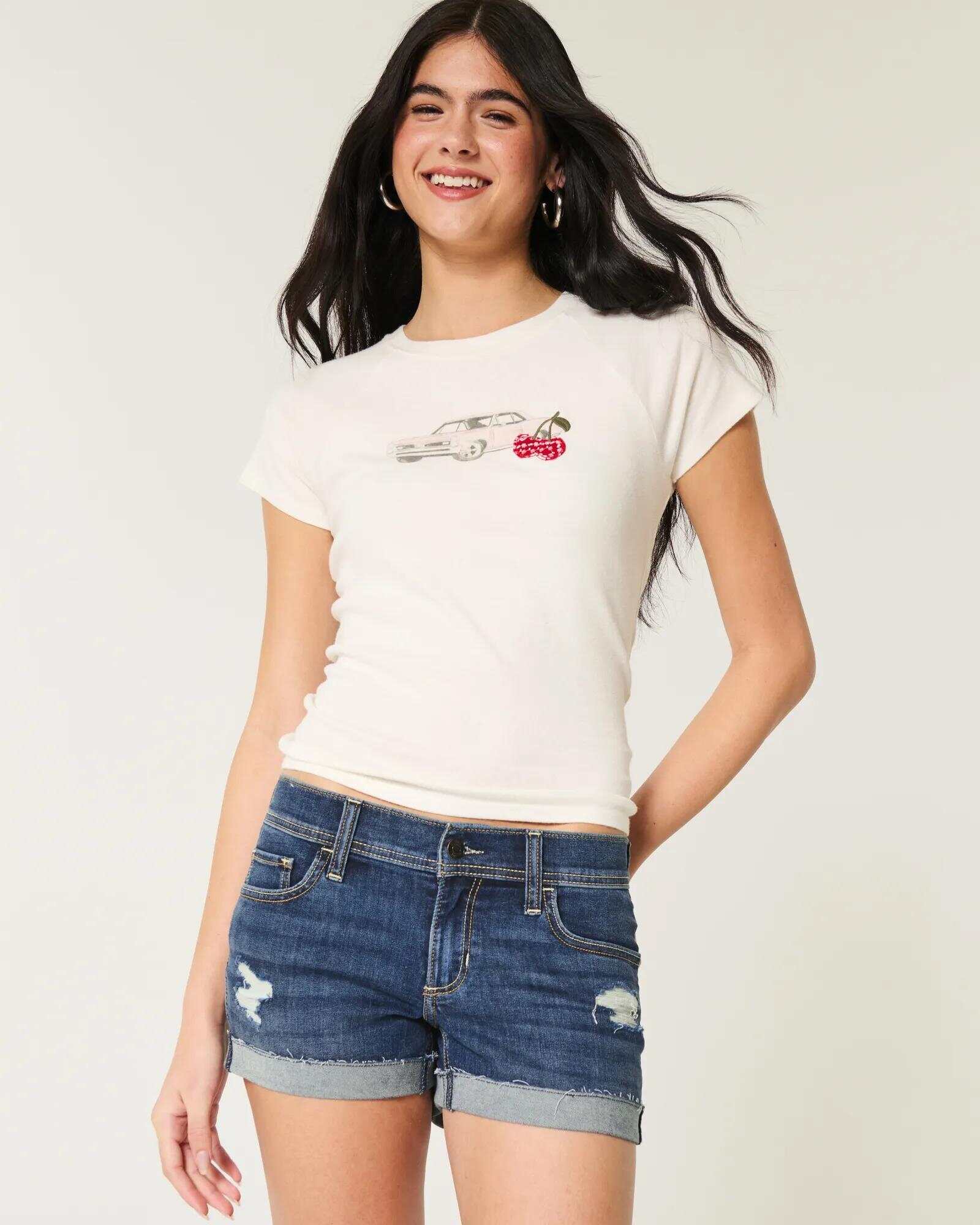 Low-Rise Medium Wash Denim Shortie Shorts