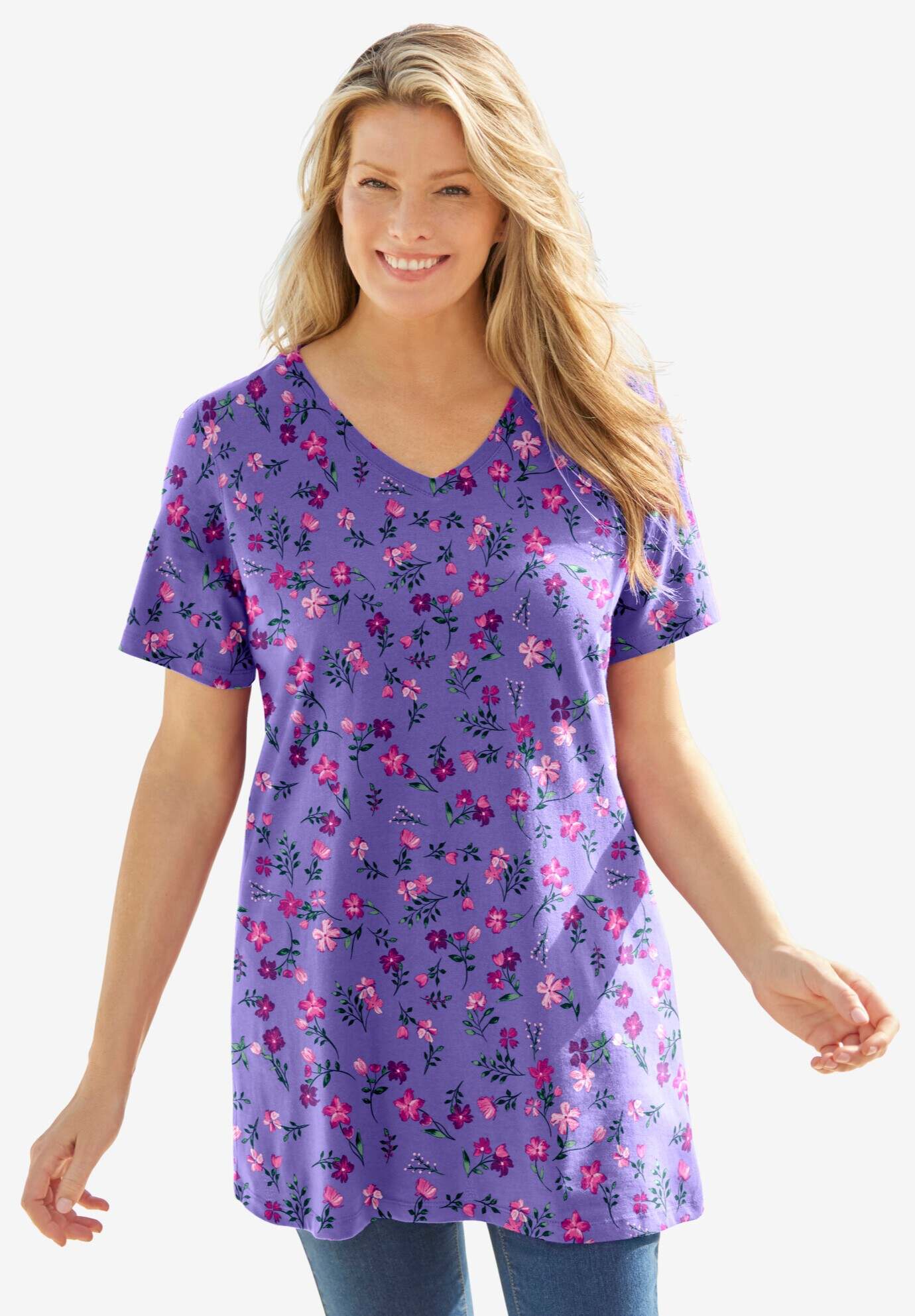 Perfect Printed Short-Sleeve V-Neck Tunic
