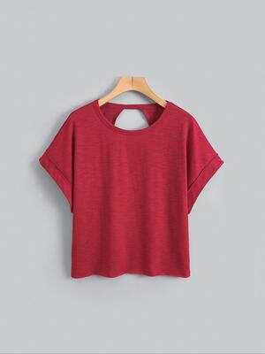 Women's Plain Cut Out Asymmetrical Hem Batwing Sleeve Tee, Elegant Casual Short Sleeve Round Neck T-Shirt for Summer, Ladies Clothes for Daily Wear
