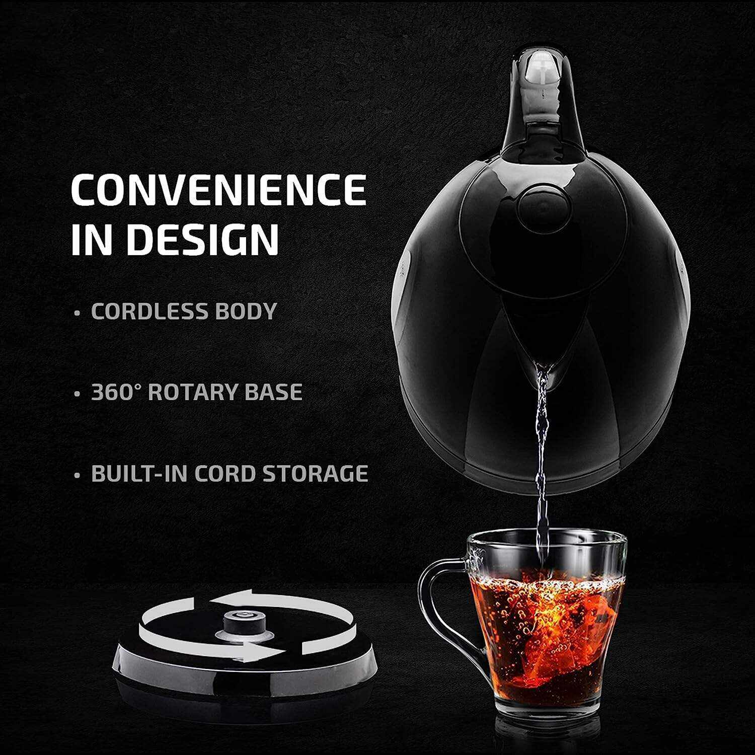 OVENTE Electric Kettle Hot Water Heater 1.7 Liter - BPA Free Fast Boiling Cordless Water Warmer - Auto Shut Off Instant Water Boiler for Coffee & Tea Pot - White KP72W