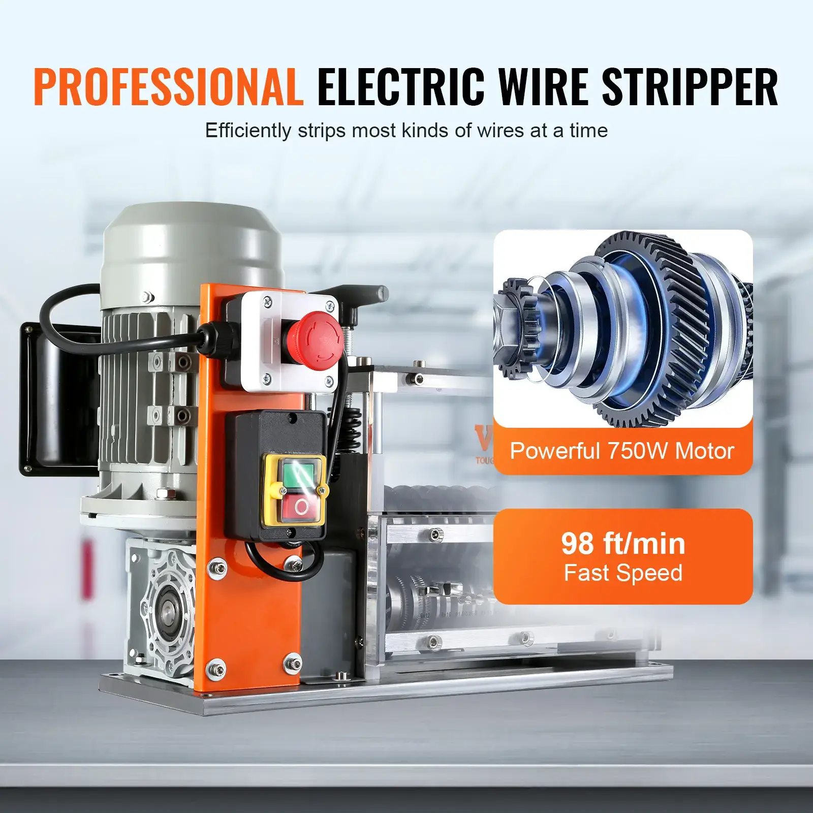 Automatic Wire Stripping Machine,0.06''-1.26'' Electric Motorized Cable Stripper, 750 W, 98 ft/min Wire Peeler with Visible Stripping Depth Reference, 10 Channels for Scrap Copper Recycling Heavy Duty Tool