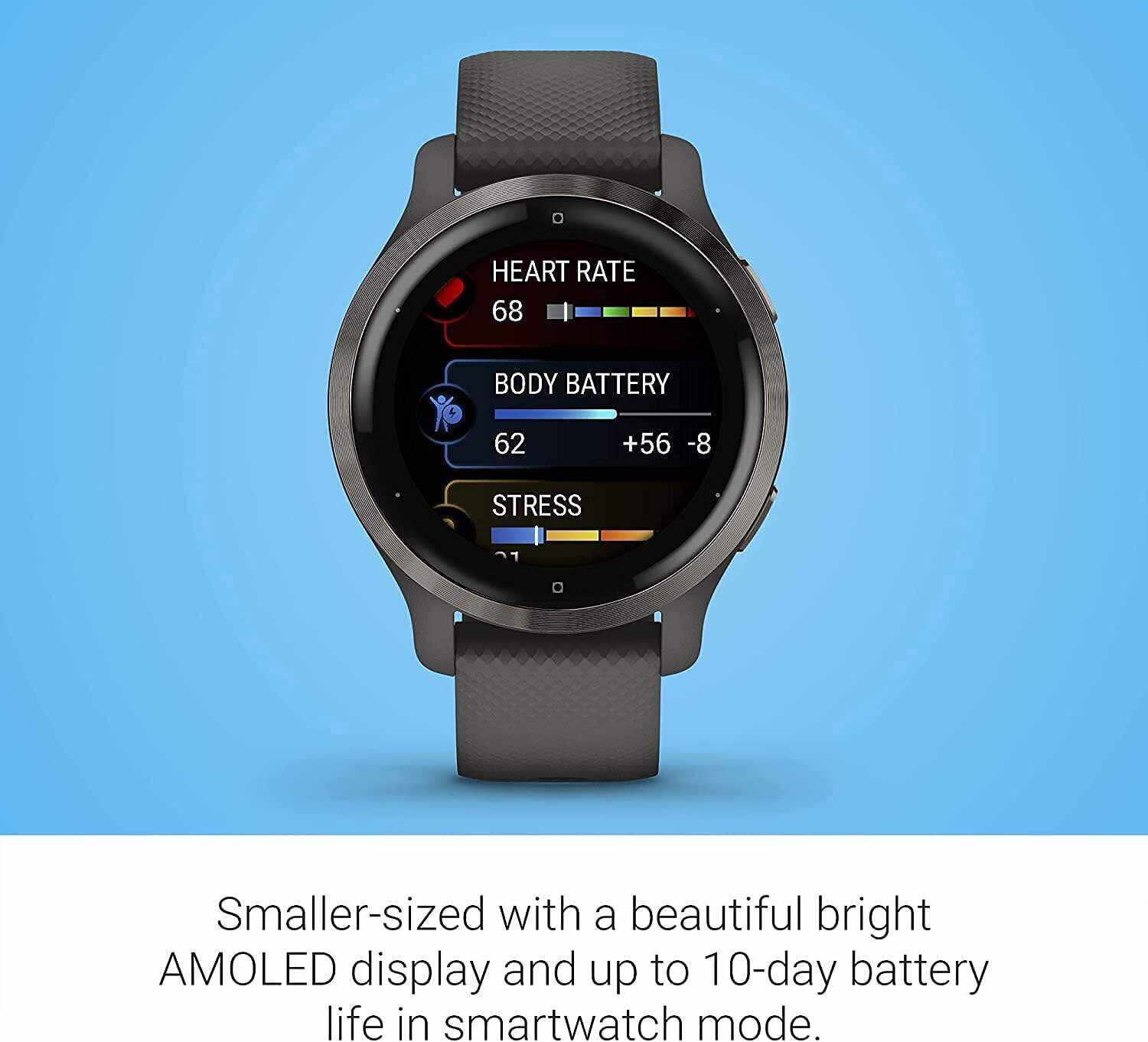 Garmin Venu 2, GPS Smartwatch with Advanced Health Monitoring and Fitness Features, Slate Bezel with Black Case and Silicone Band , 27.9 mm