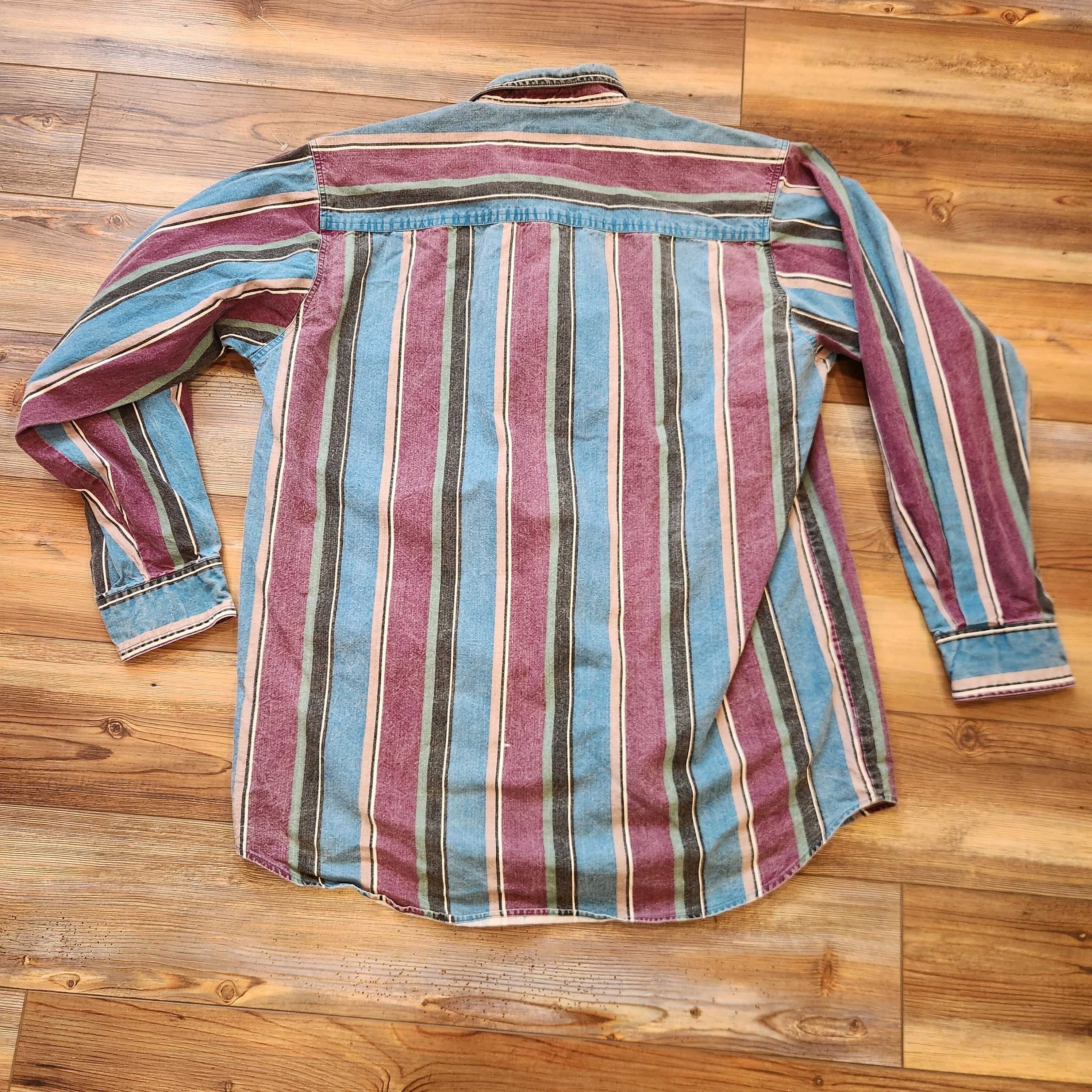 Men's Western Fashion Blue Red Striped Long Sleeve Shirt