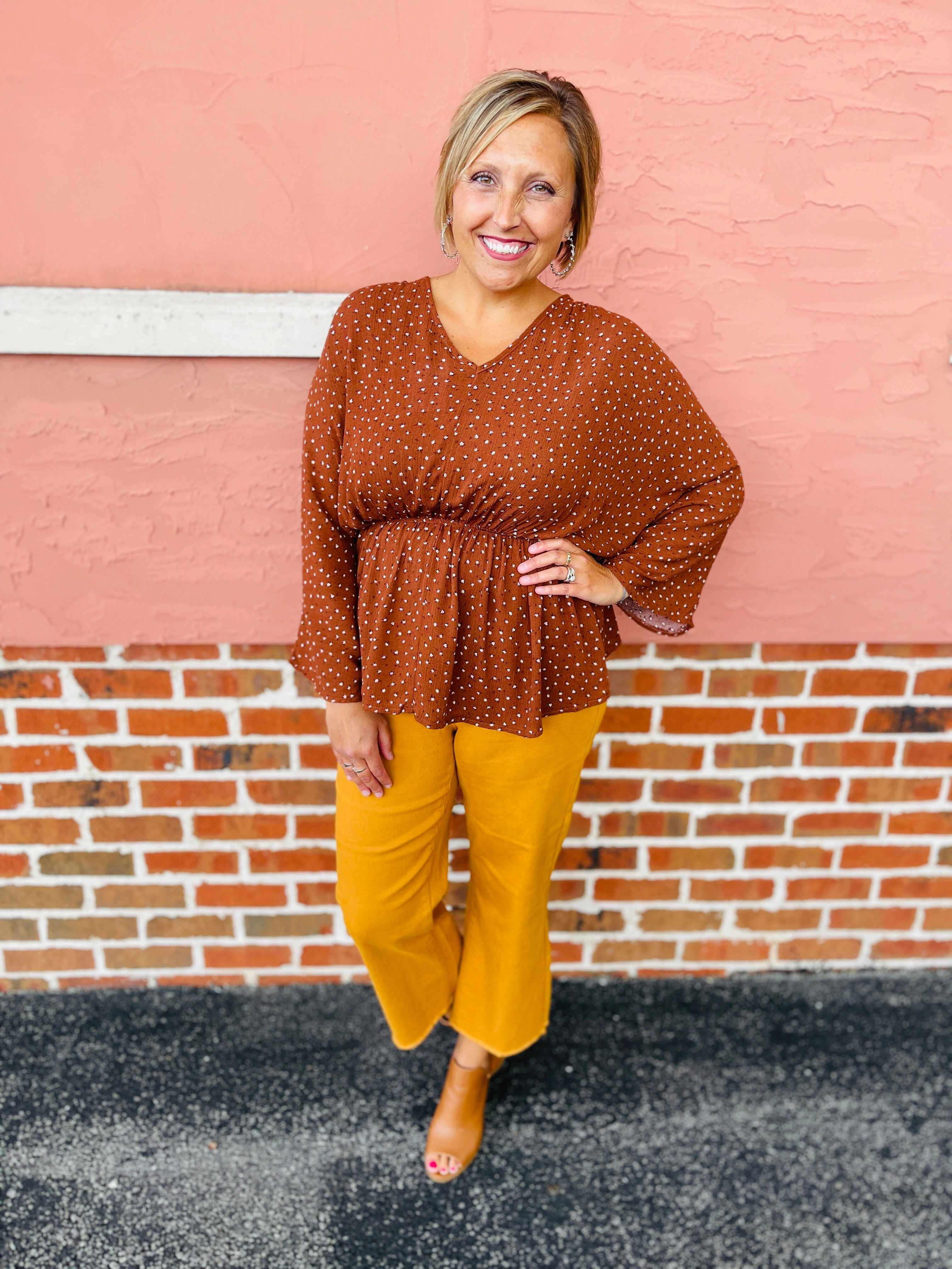 Plus/Reg Far And Wide Leg Mustard Jeans