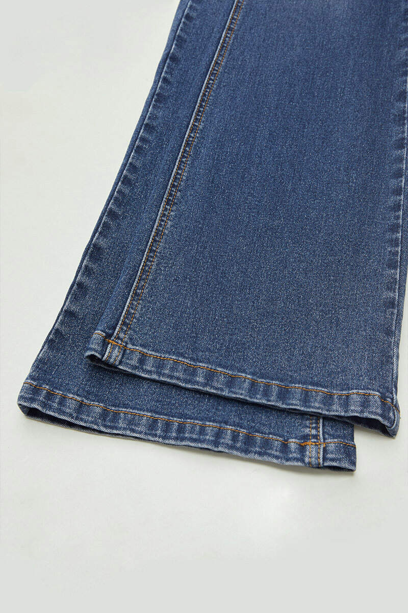 Washed Dual Button Flap Pocket Mid Waist Bootcut Jeans