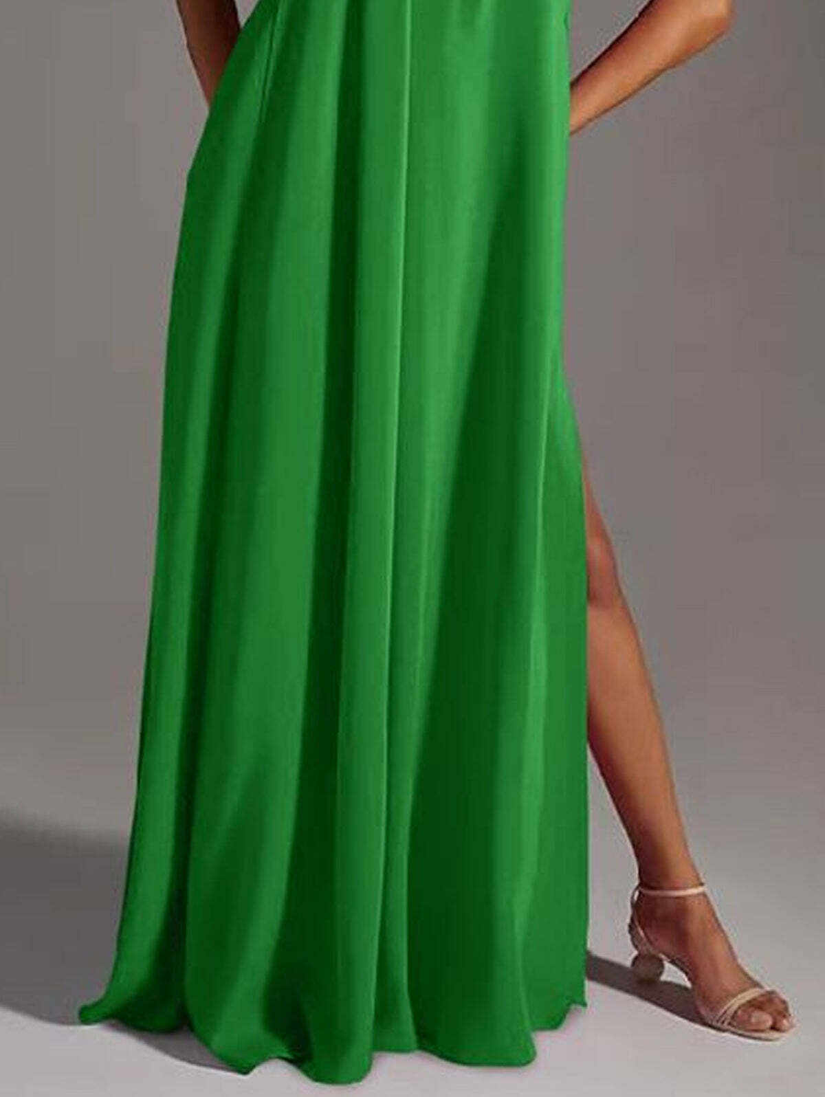 Elegant Plain Stand Collar Loose Slit Maxi Tank Dress