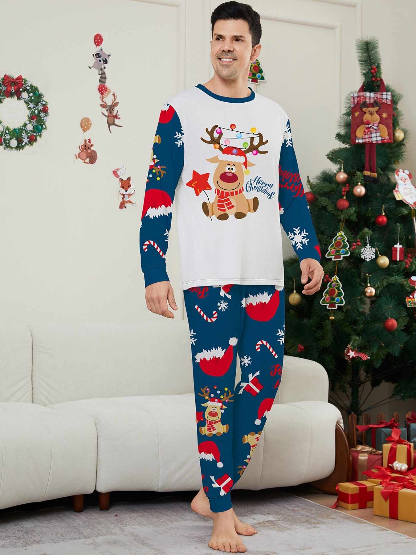 Christmas Fawn Printed Family Matching Christmas Pajamas Sets